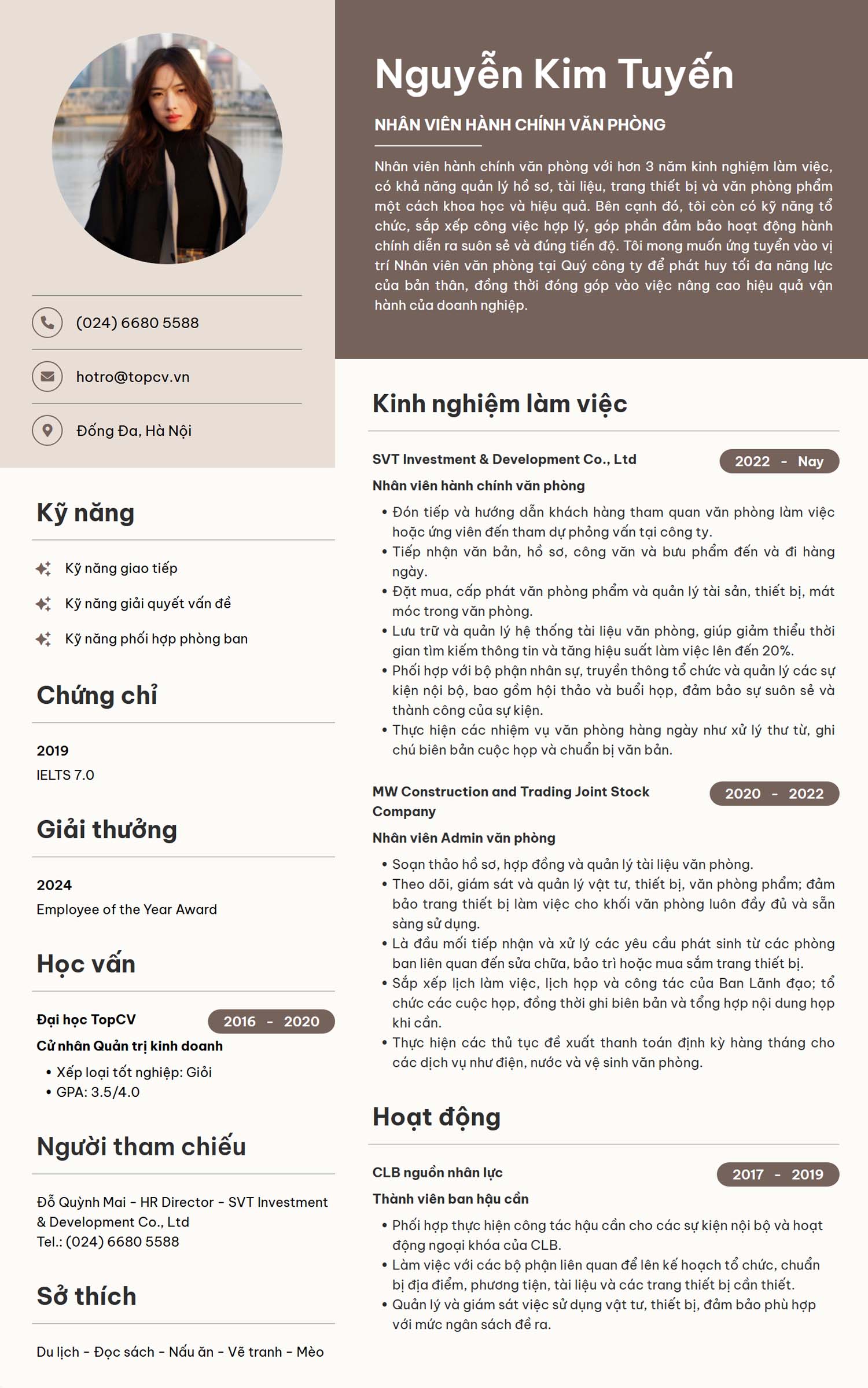 mẫu cv nhân viên văn phòng