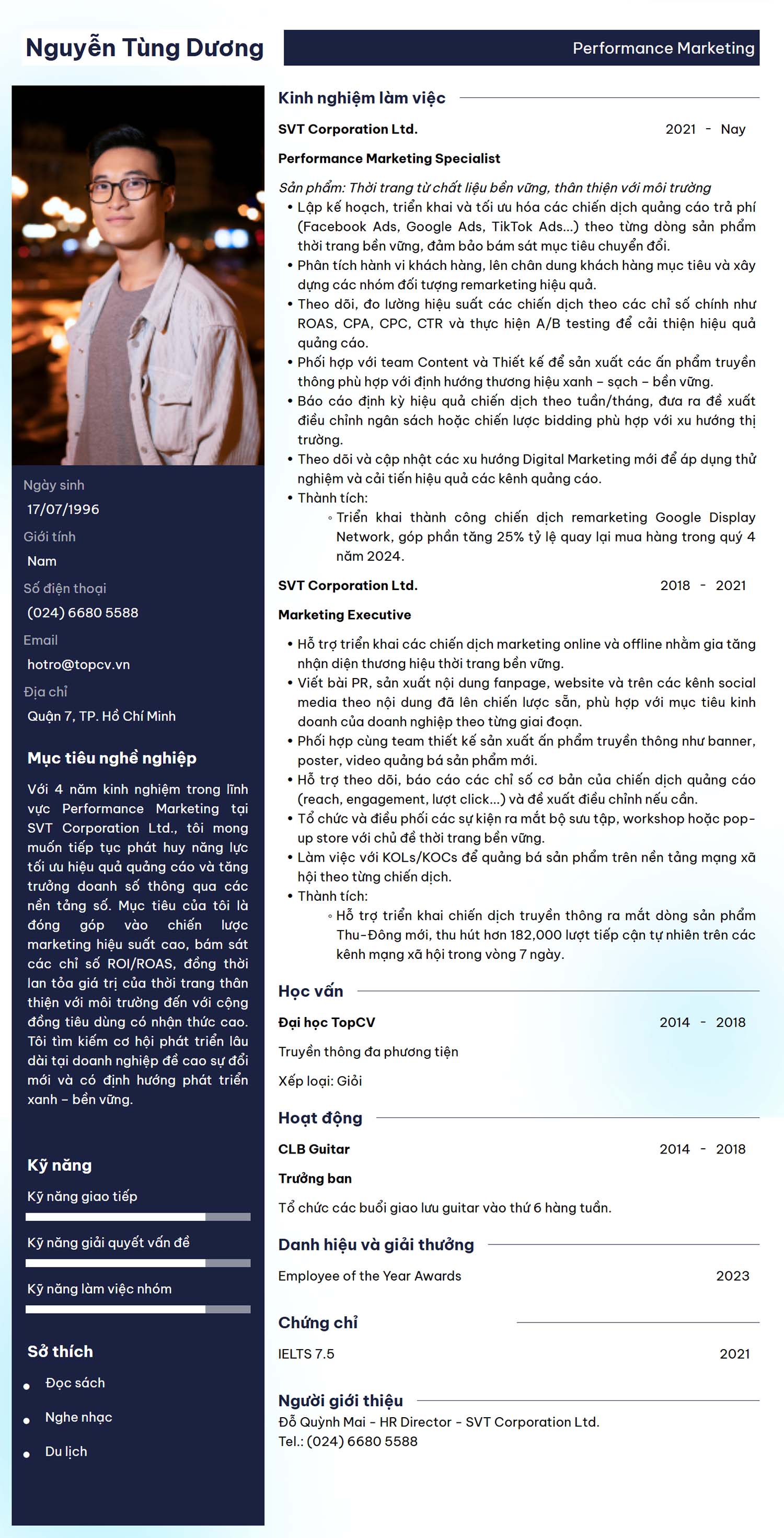 Mẫu CV Performance Marketing ấn tượng