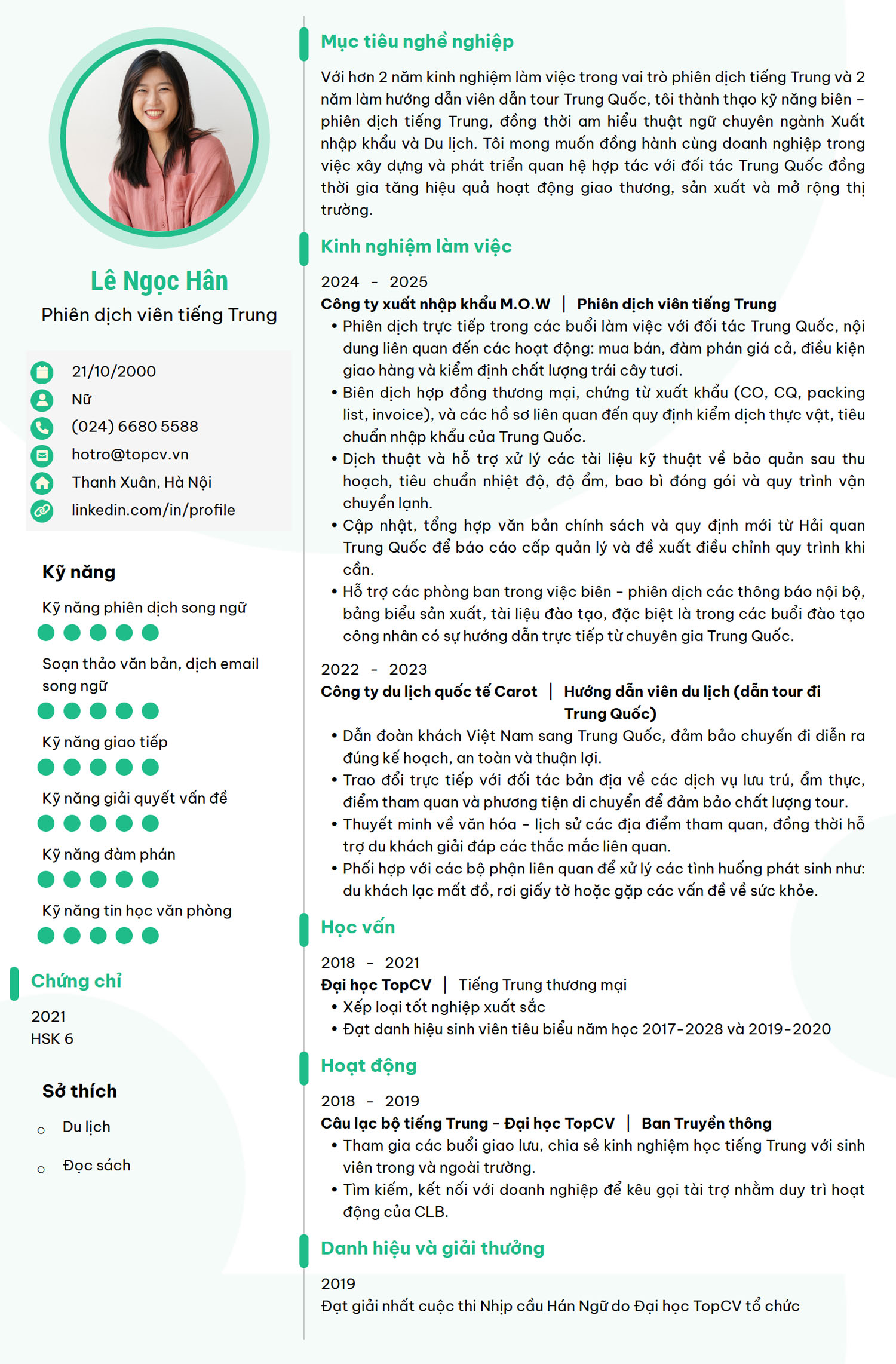 Tham khảo mẫu CV Biên phiên dịch Tiếng Trung tại TopCV