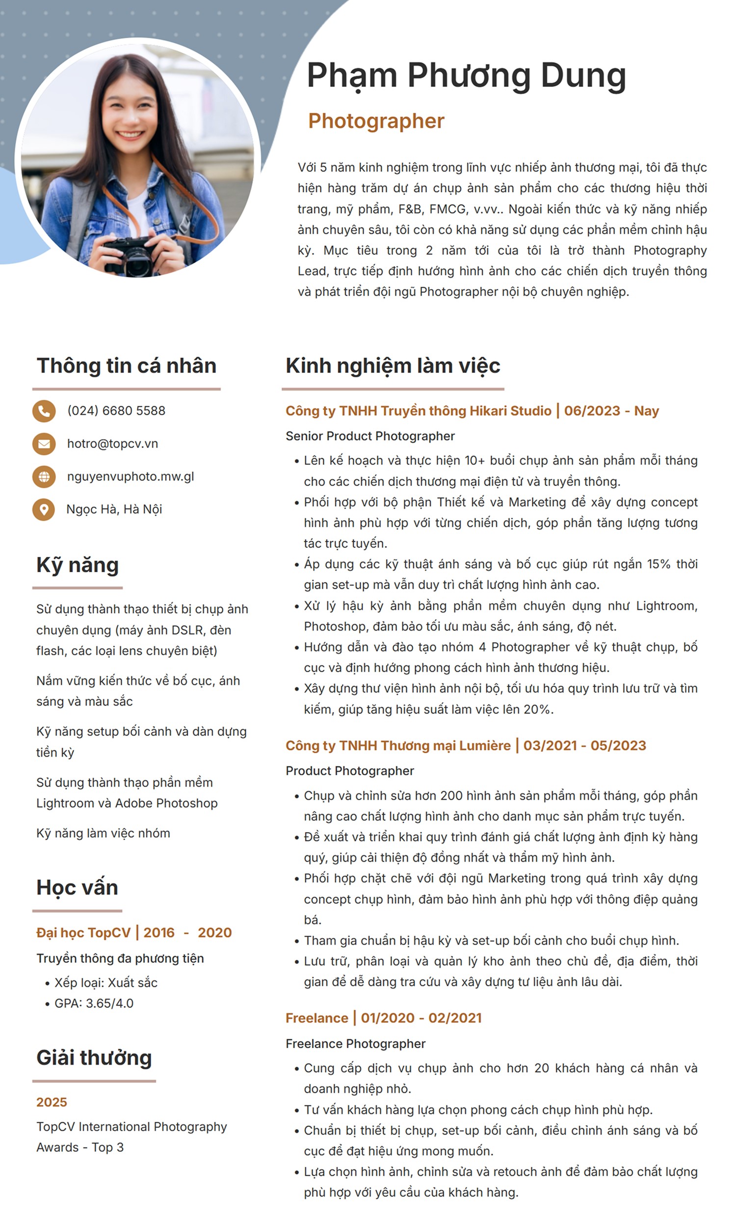 mẫu CV cho Photographer ấn tượng