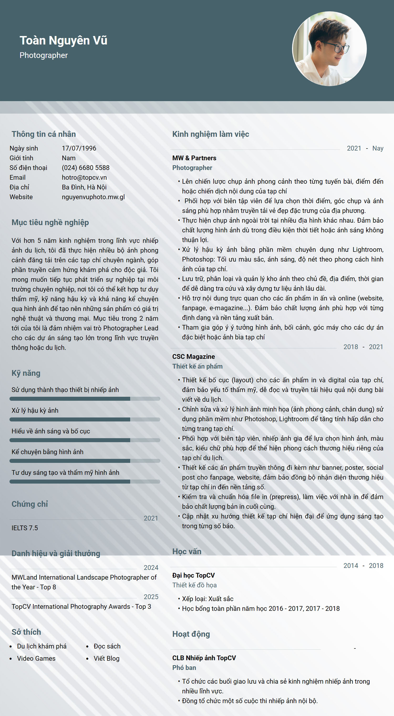 Tham khảo mẫu CV Photographer chuẩn