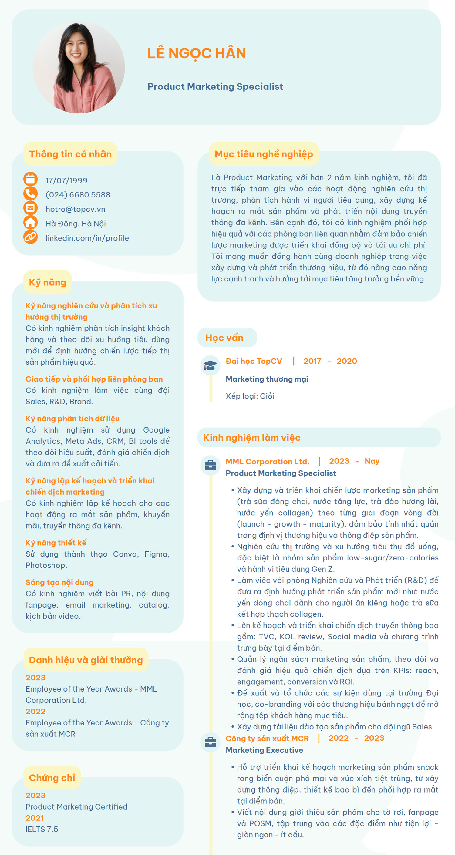Tham khảo mẫu CV Product Marketing Specialist