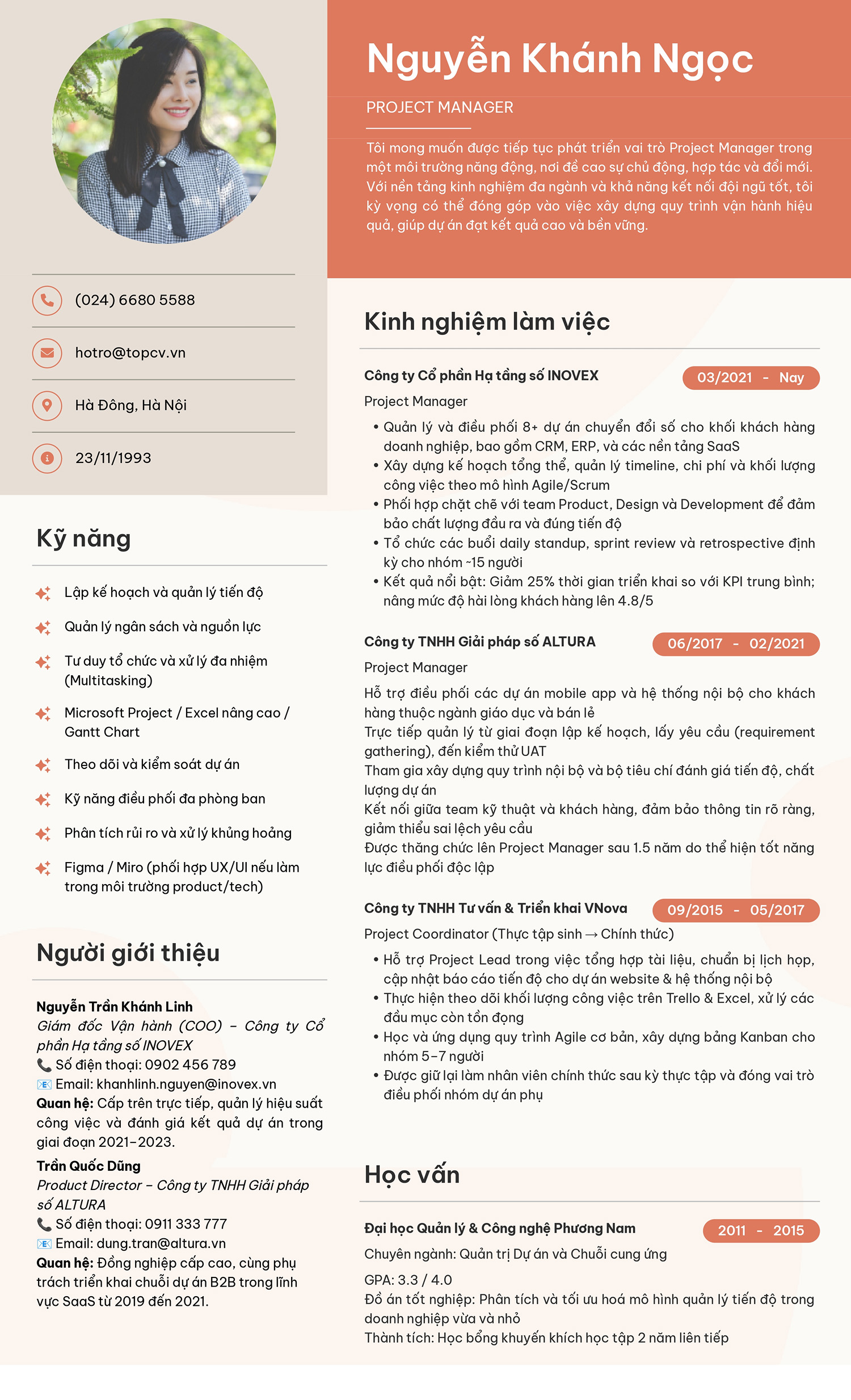 Tham khảo mẫu CV Project Manager chuẩn