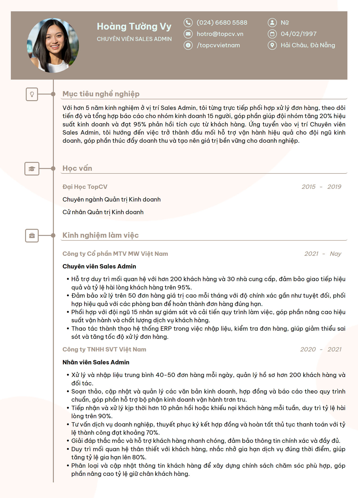Mẫu CV Sales Admin hiện đại