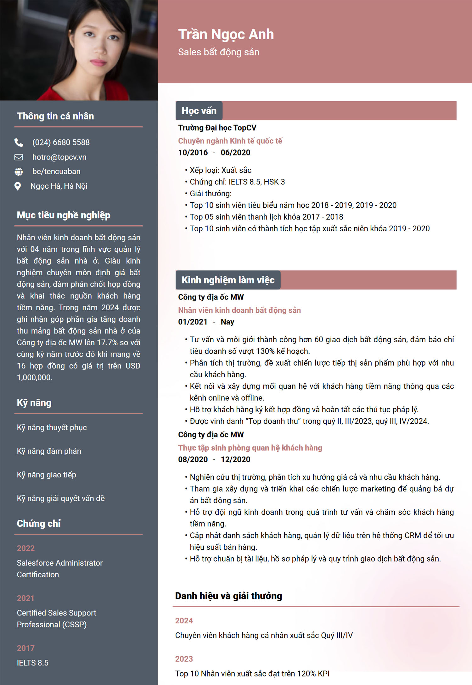 ham khảo mẫu CV Nhân viên kinh doanh bất động sản chuyên nghiệp