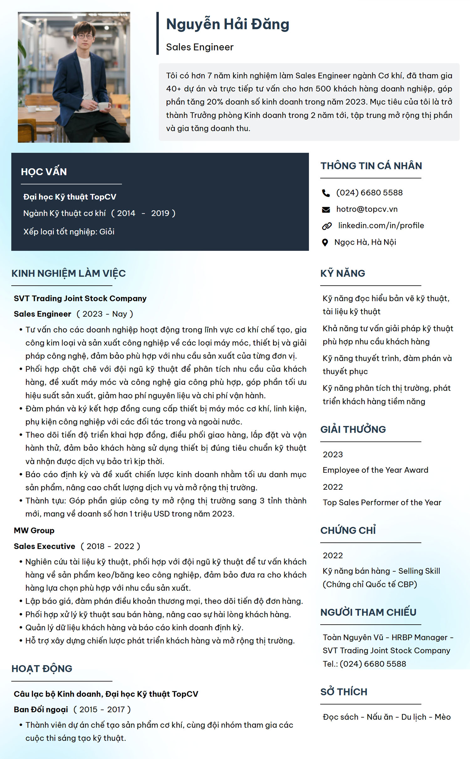 Tham khảo Mẫu CV Sales Engineer