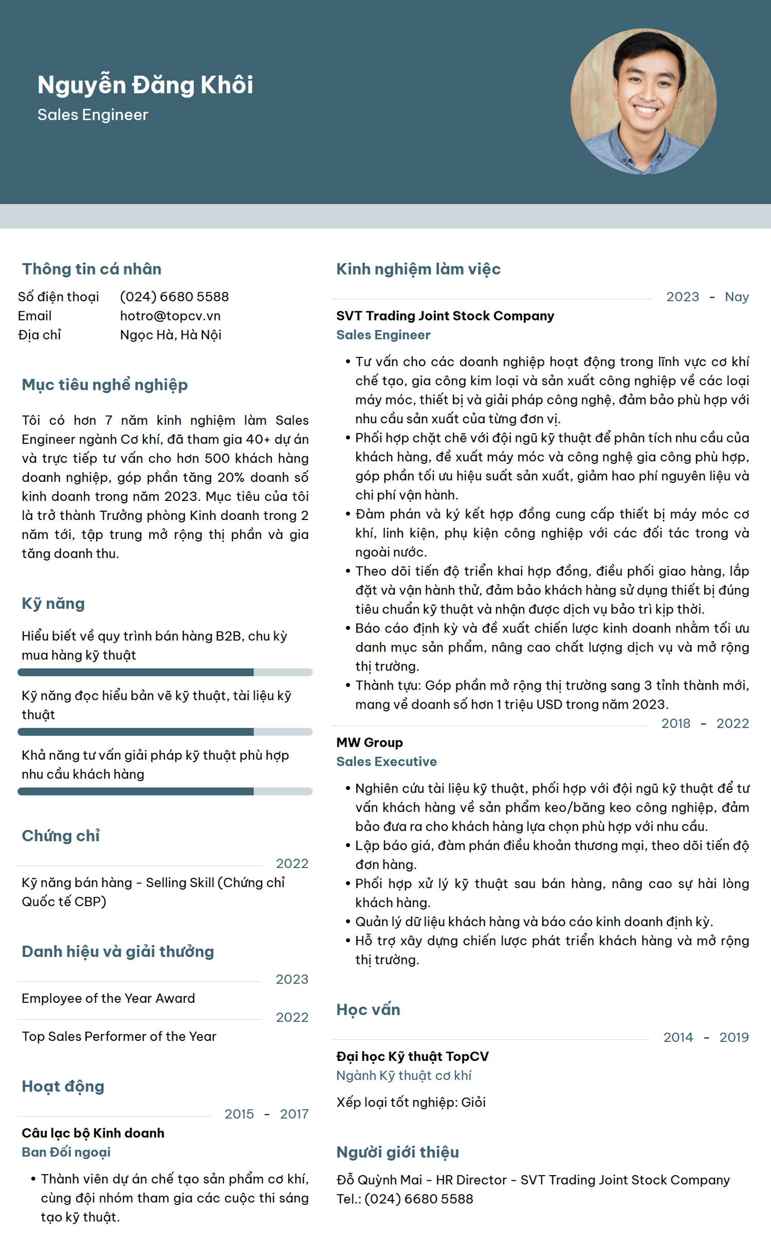 Tham khảo Mẫu CV Sales Engineer