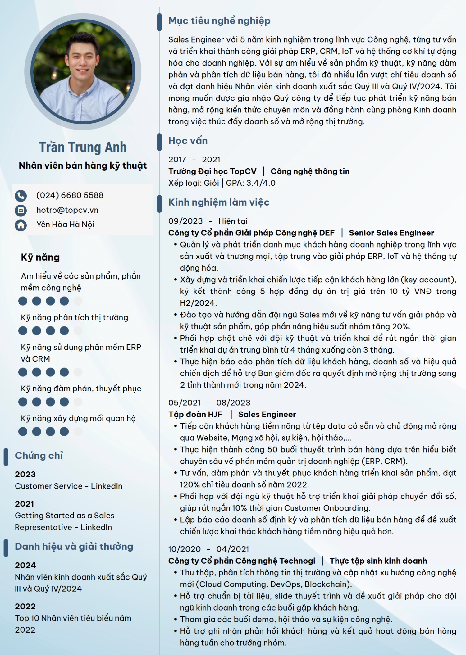 Mẫu CV cho Nhân viên bán hàng kỹ thuật IT