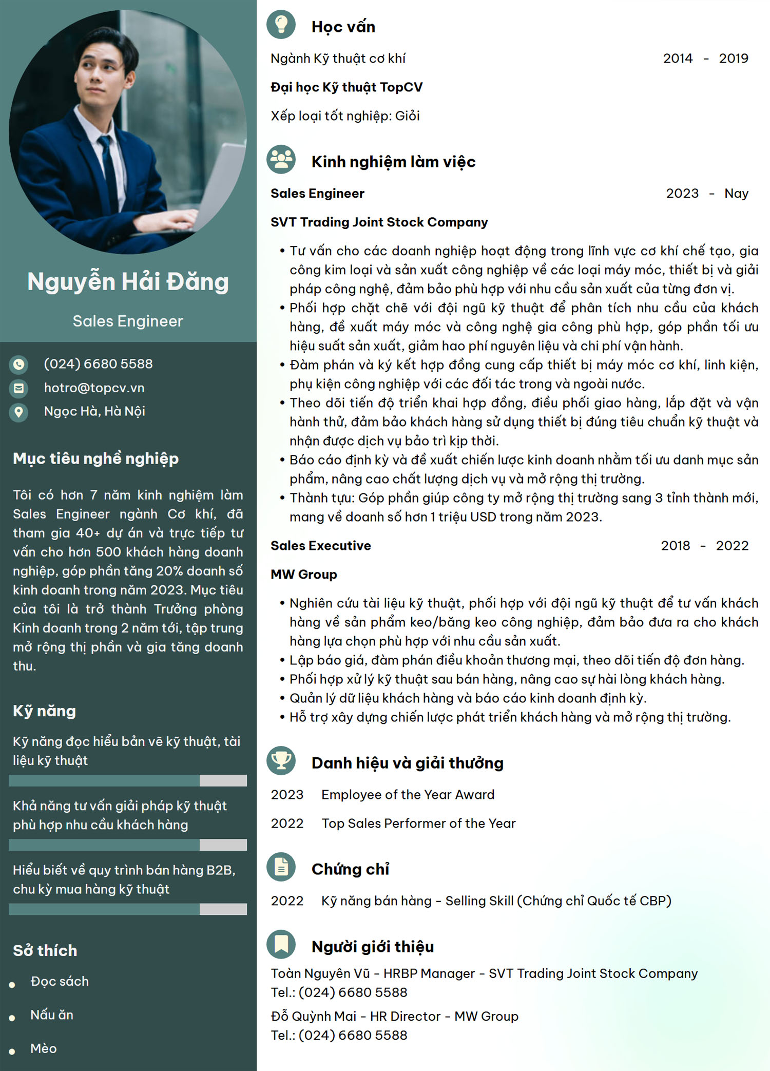 Tham khảo Mẫu CV Sales Engineer