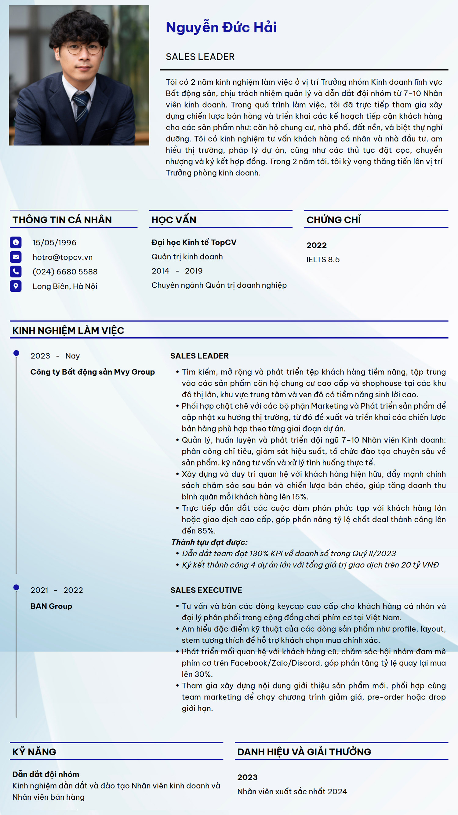 Mẫu CV Sales Leader - Mẫu thanh lịch