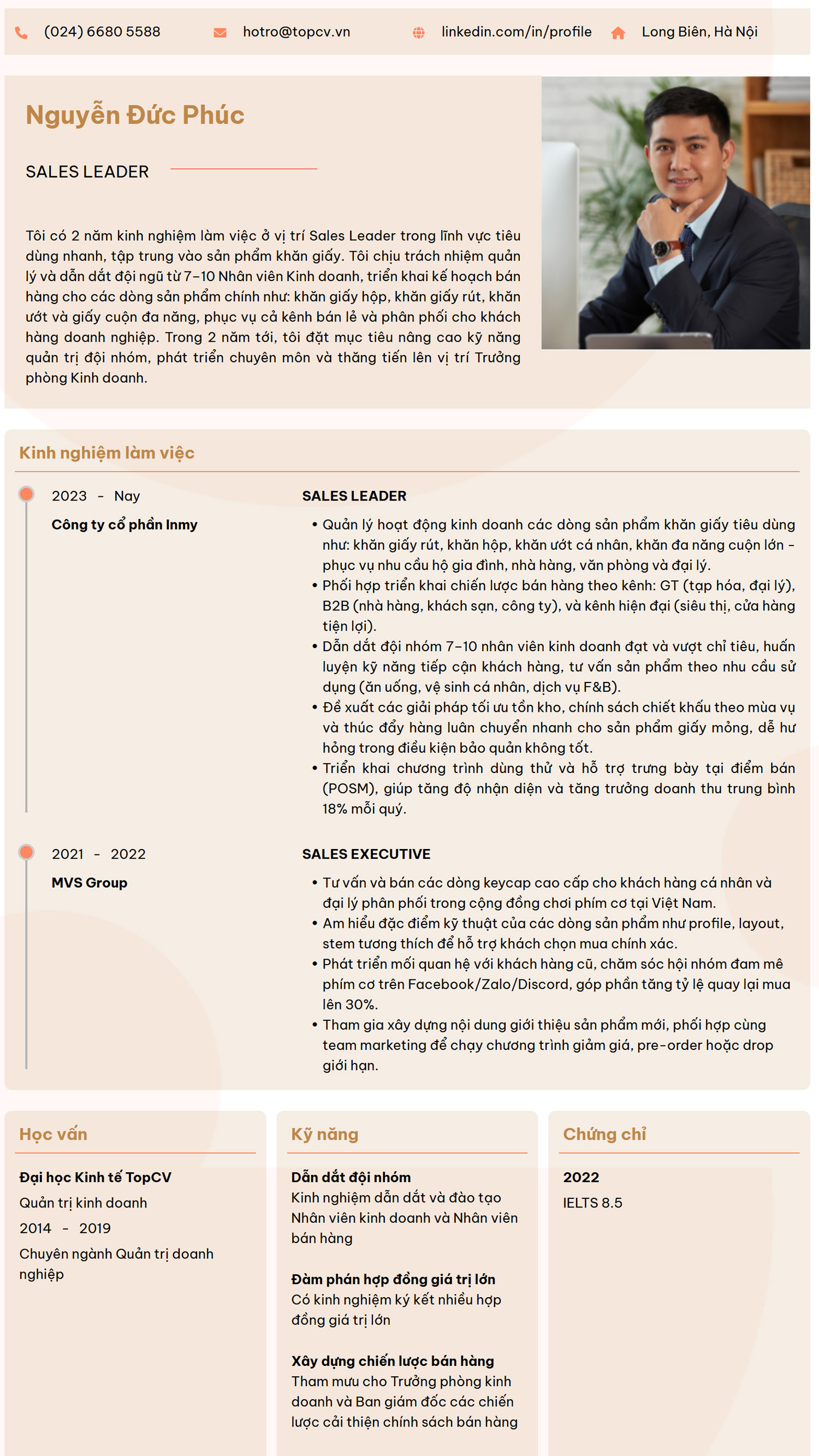 Mẫu CV Sales Leader - Mẫu trang trọng