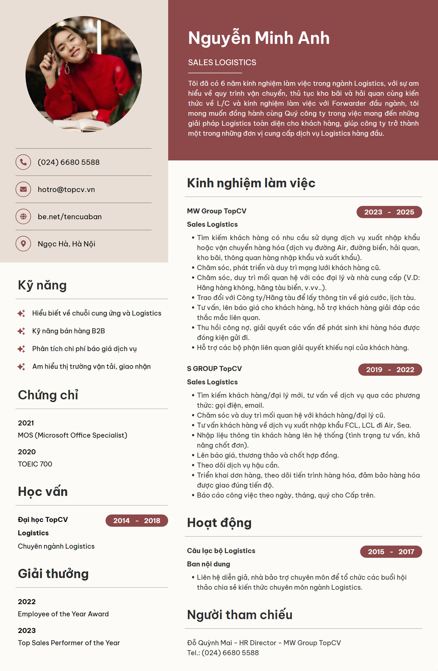 Mẫu CV Sales Logistics