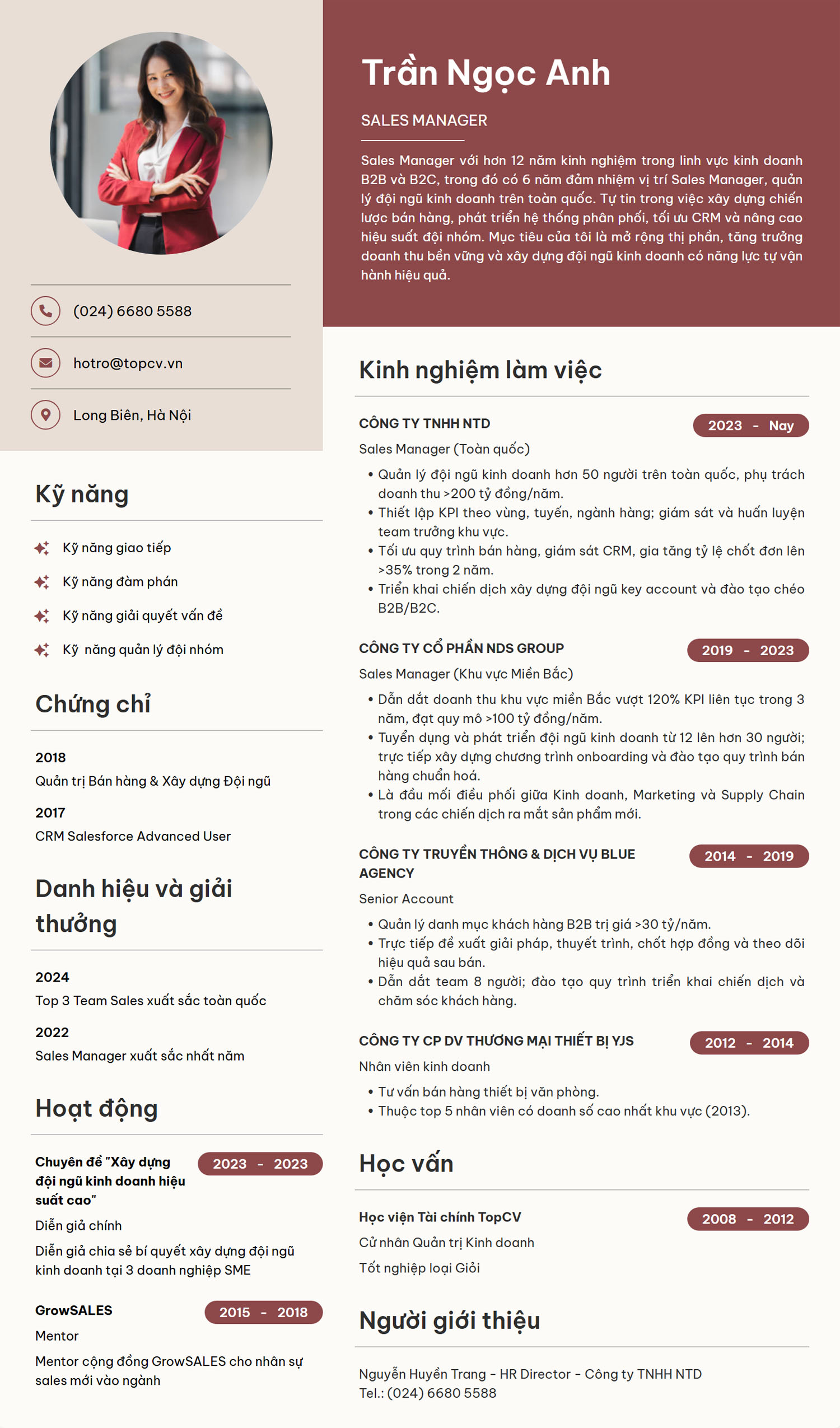 Tham khảo ví dụ mẫu CV Sales Manager