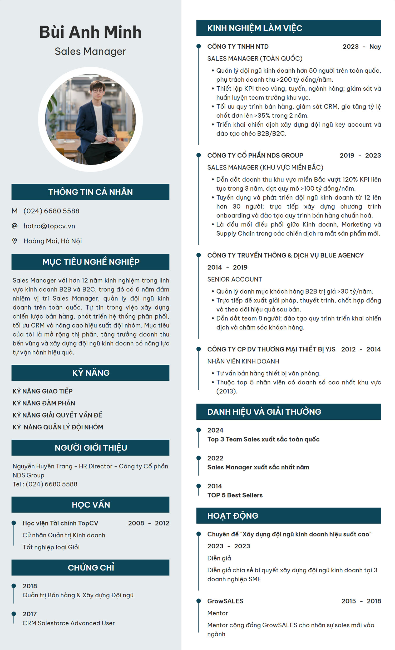Tham khảo ví dụ mẫu CV Sales Manager