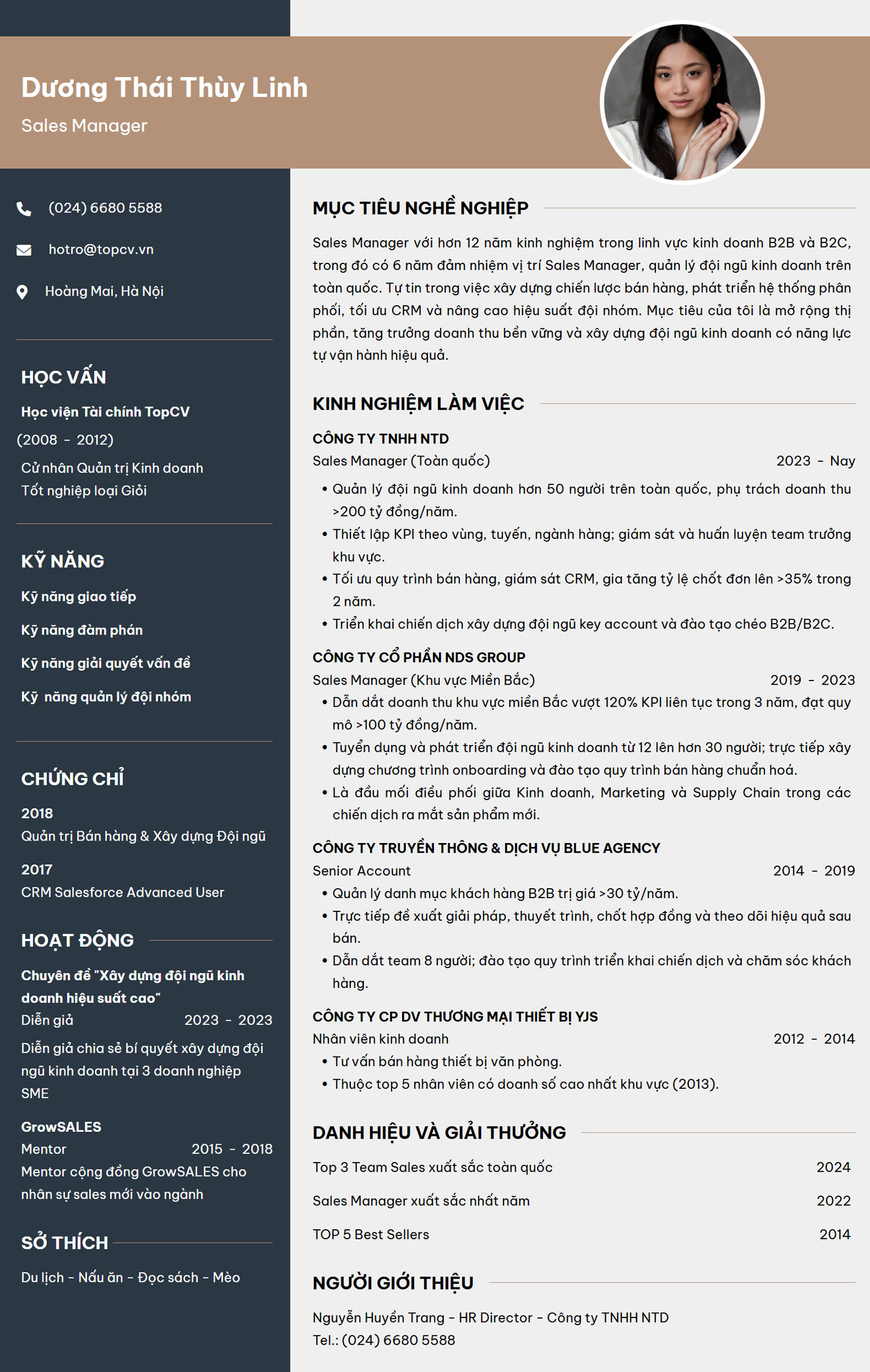 Tham khảo ví dụ mẫu CV Sales Manager