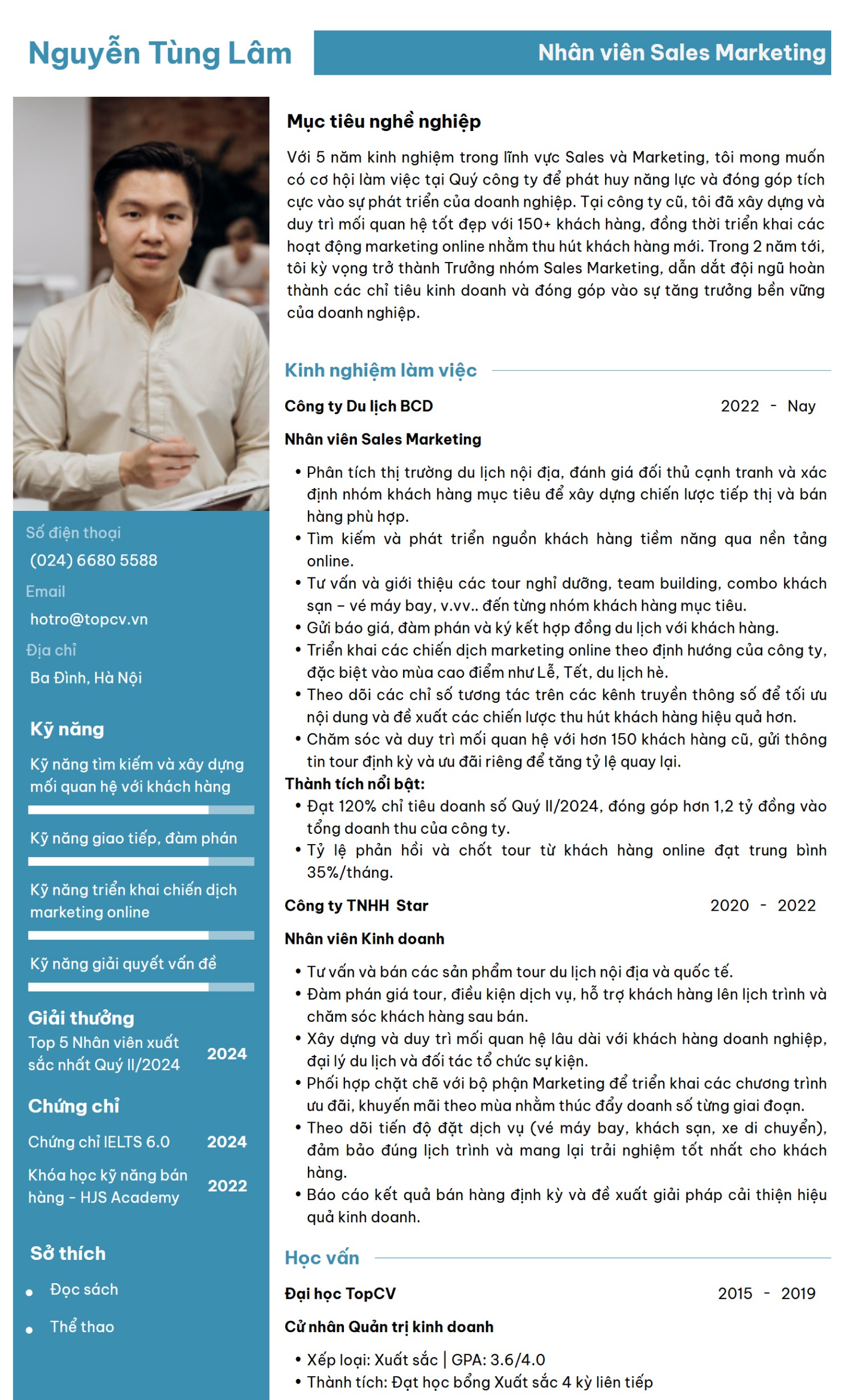 Mẫu CV Sales Marketing ấn tượng trên TopCV