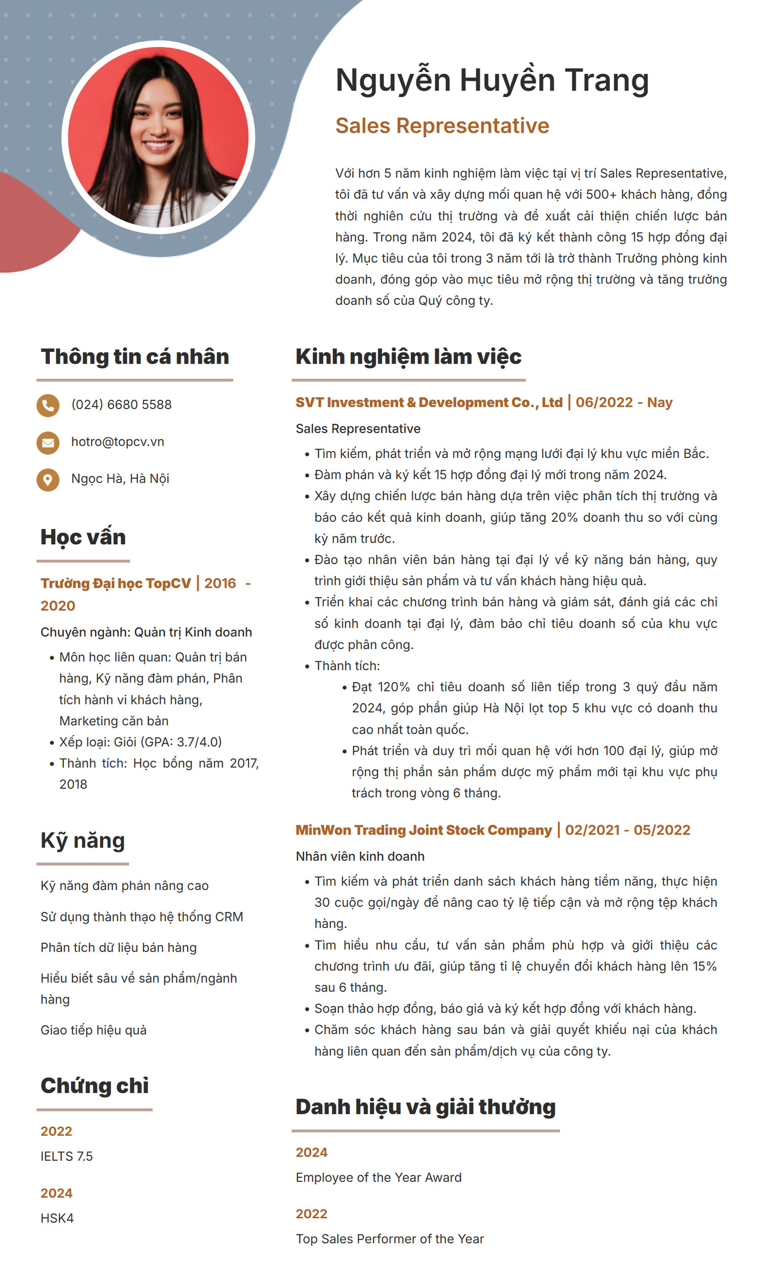 Mẫu CV Sales Representative ấn tượng
