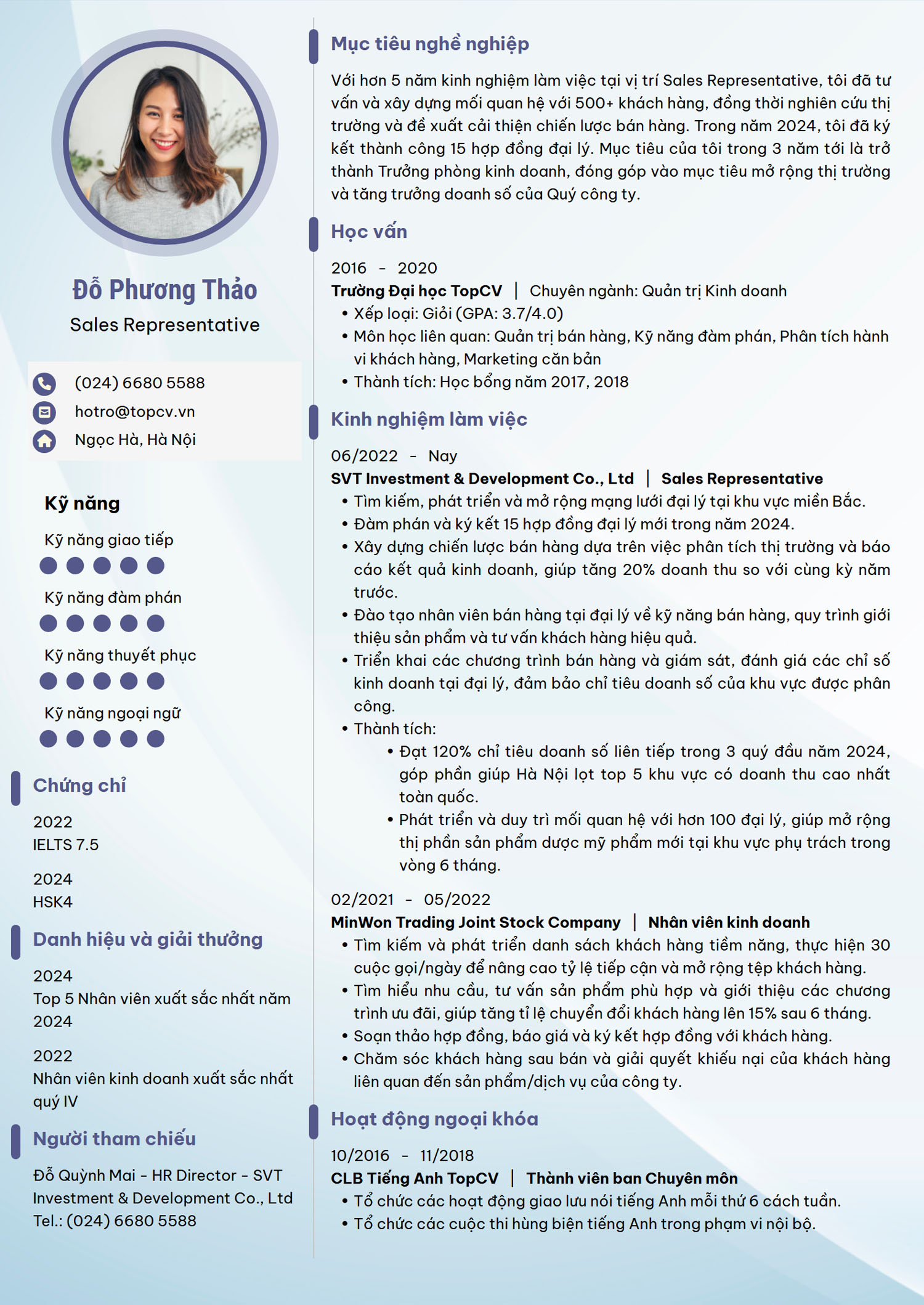 Mẫu CV Sales Representative chuyên nghiệp