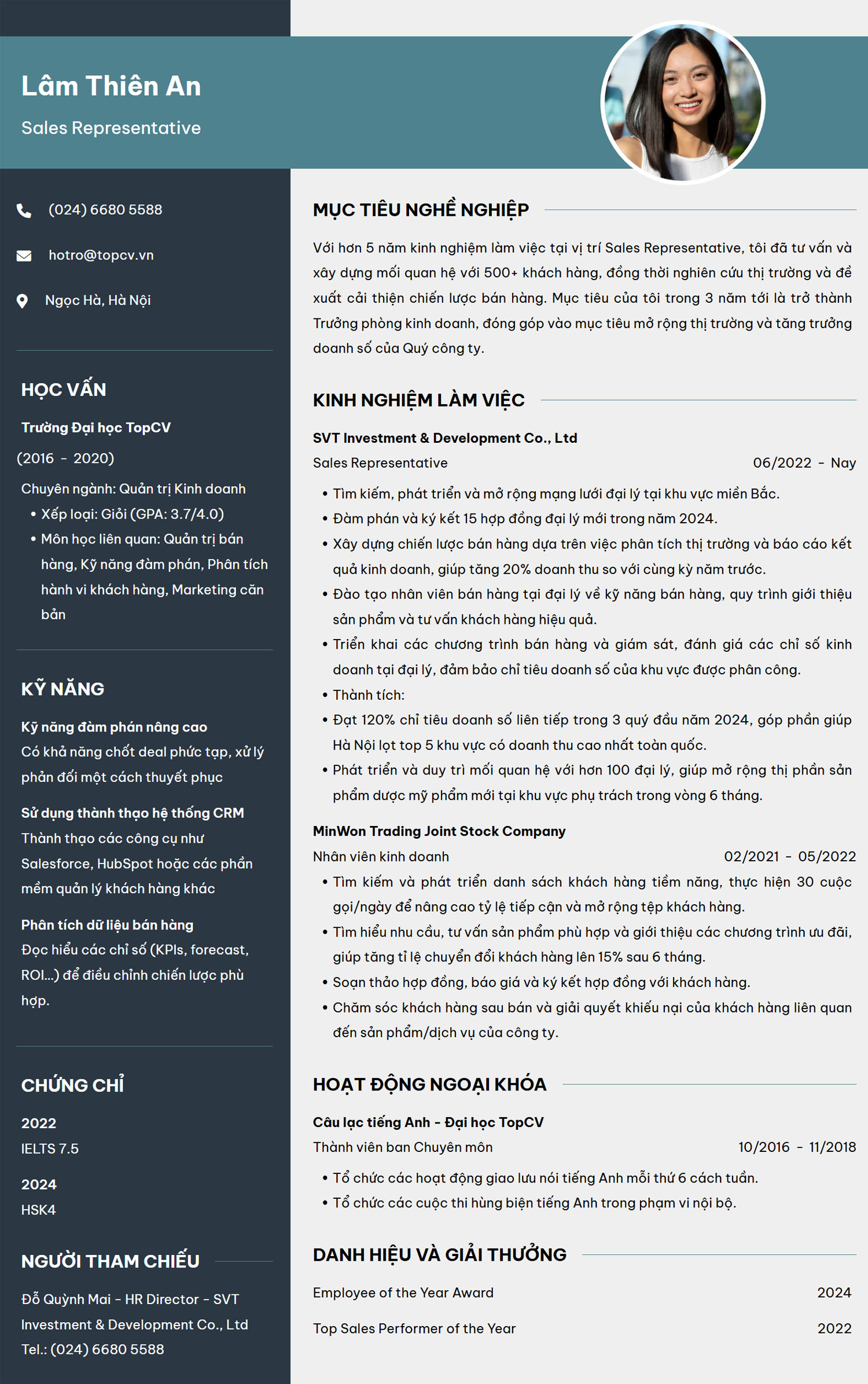 Mẫu CV Sales Representative lịch sự