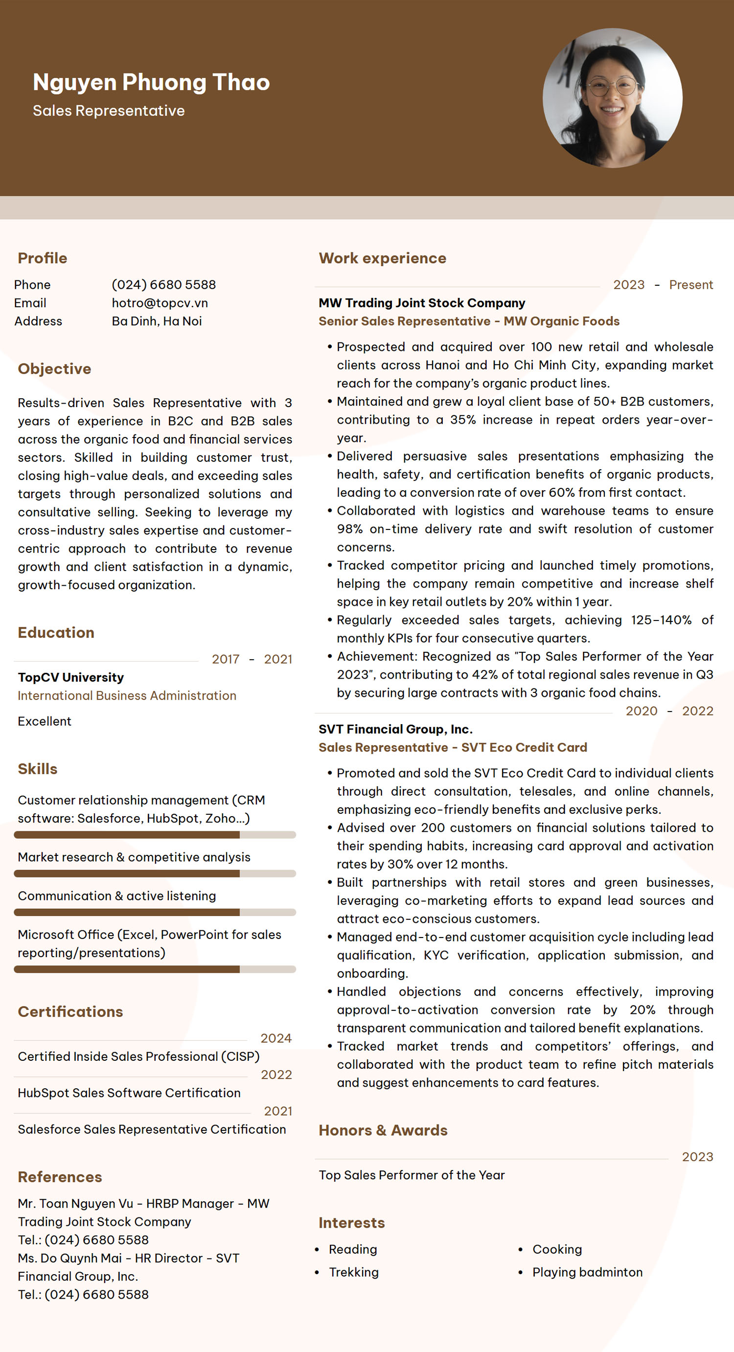 Mẫu CV Sales Representative Tiếng Anh chuyên nghiệp