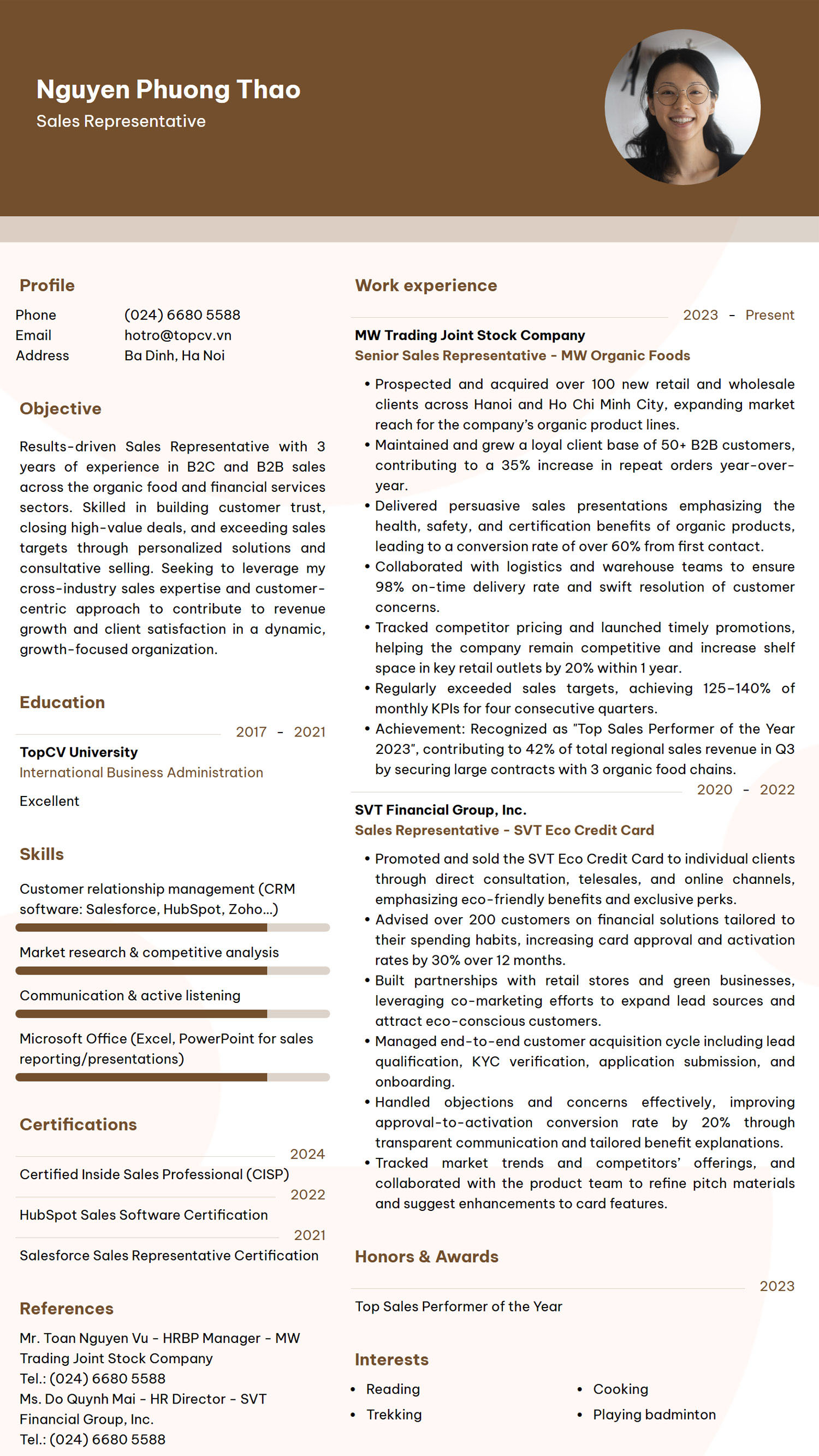 Mẫu CV Sales Representative tiếng Anh