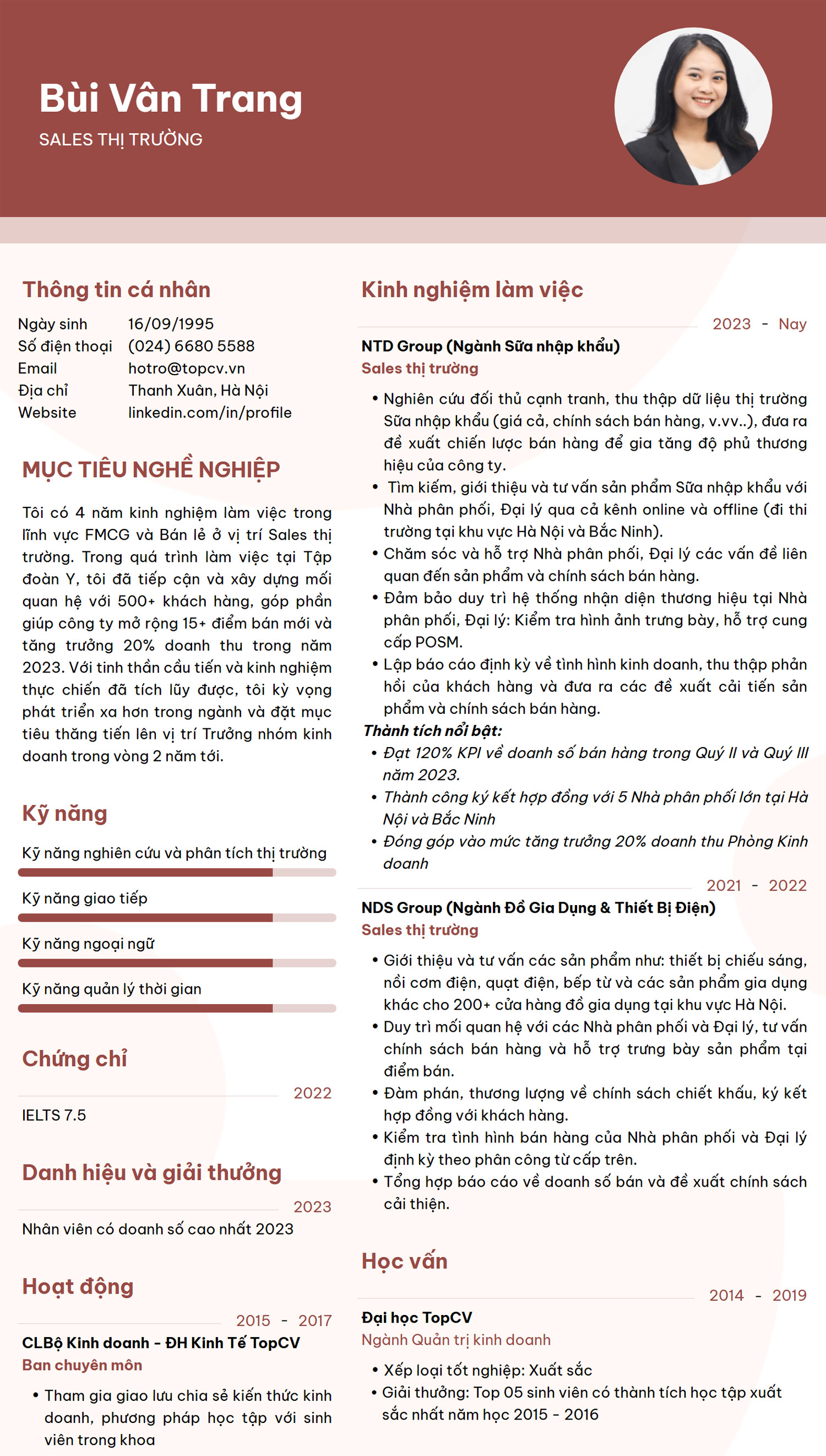 CV Sales thị trường