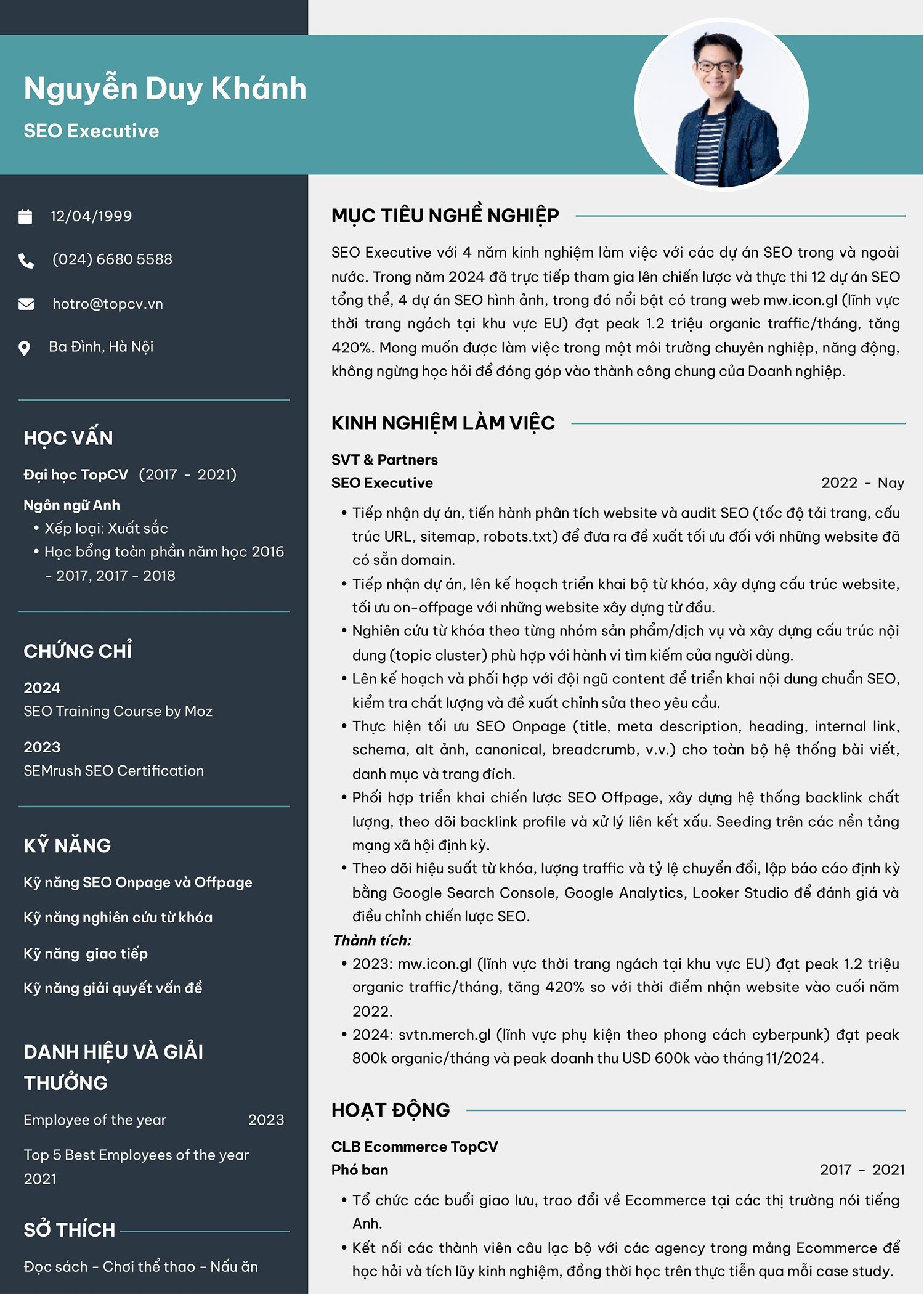 Mẫu CV SEO Executive đơn giản
