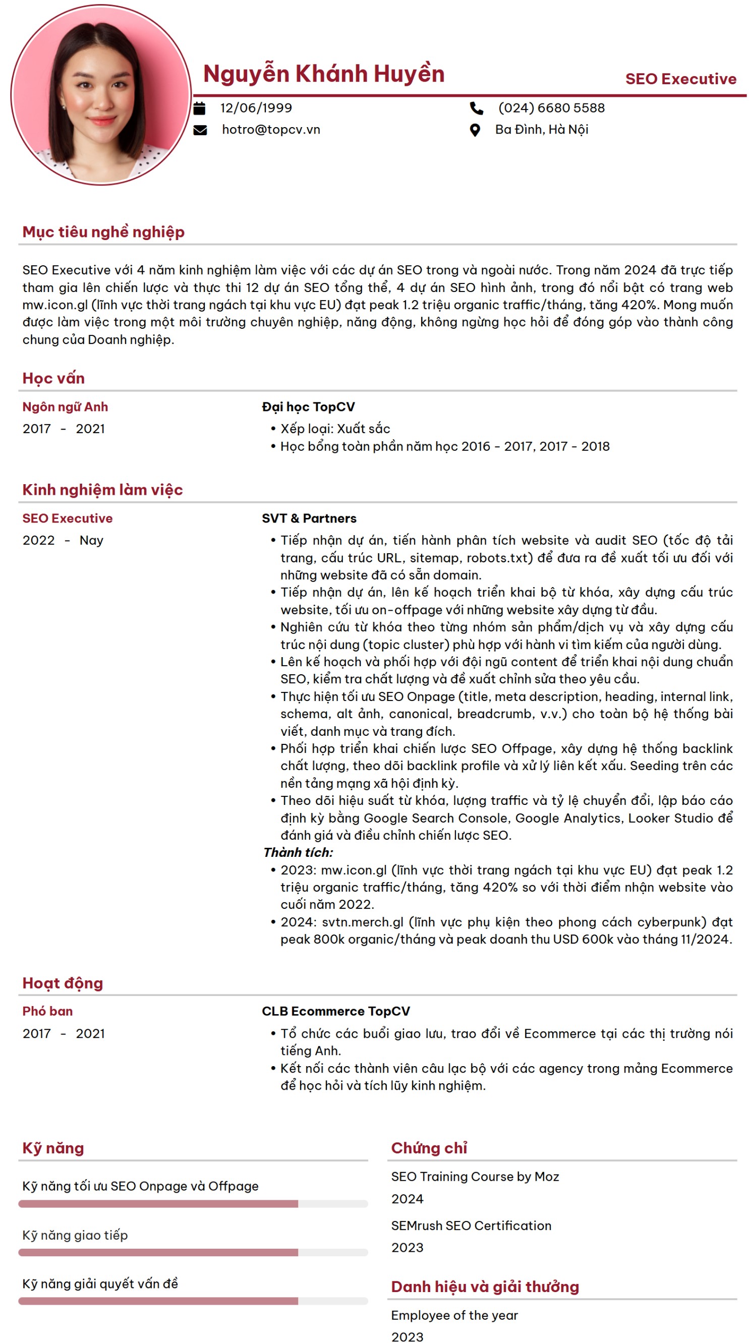 Mẫu CV SEO Executive thanh lịch