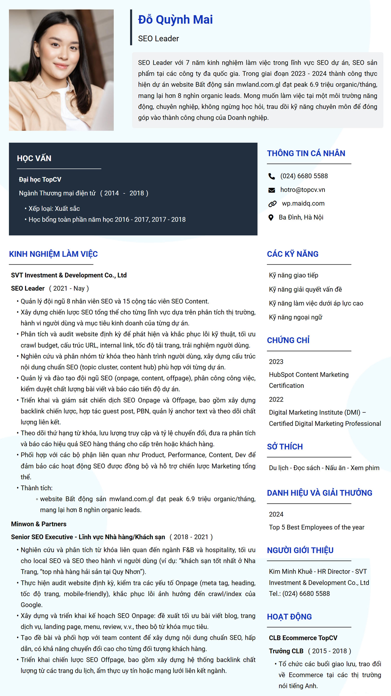 Tham khảo mẫu CV SEO Leader