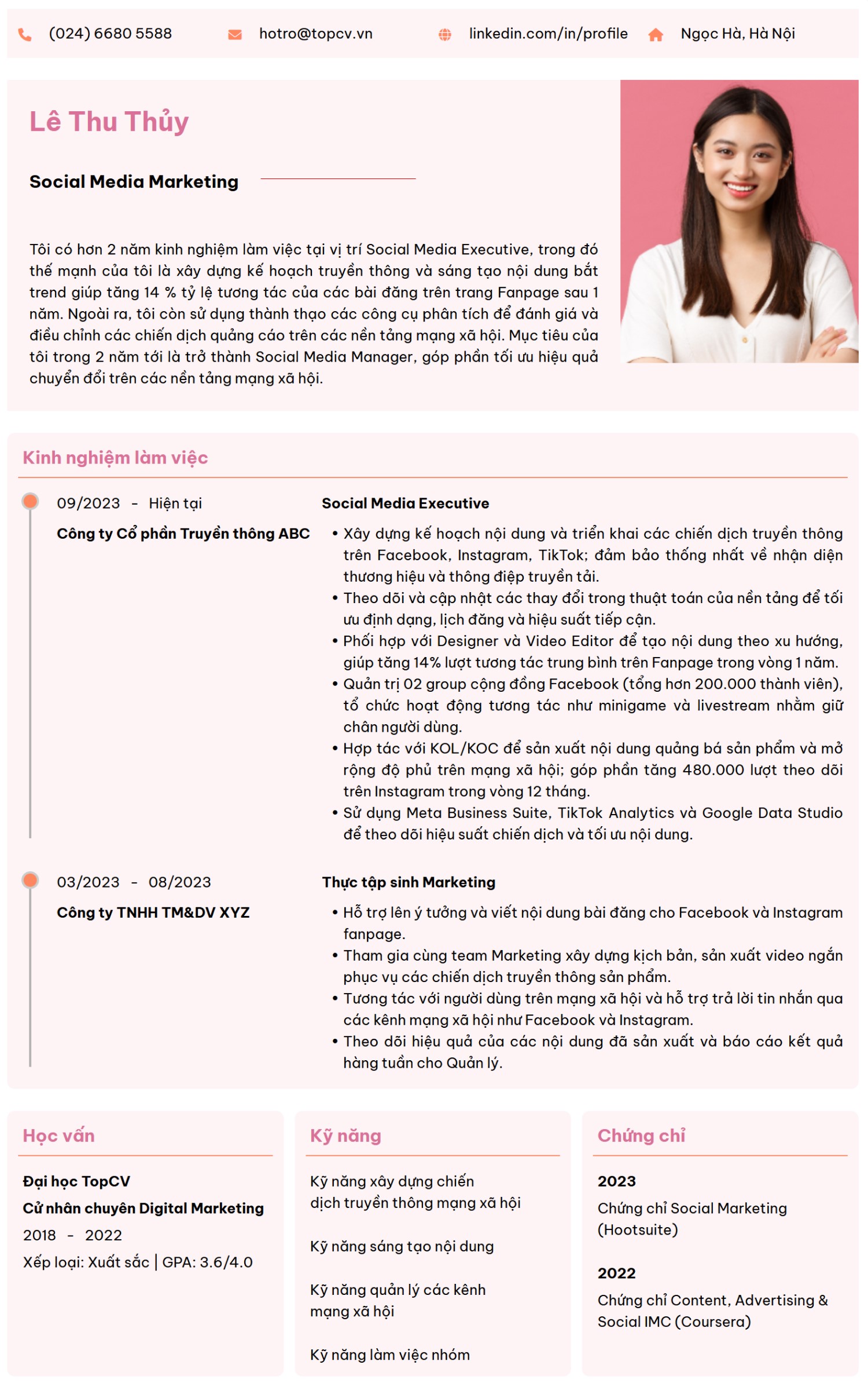 Mẫu CV Social Media Marketing thanh lịch