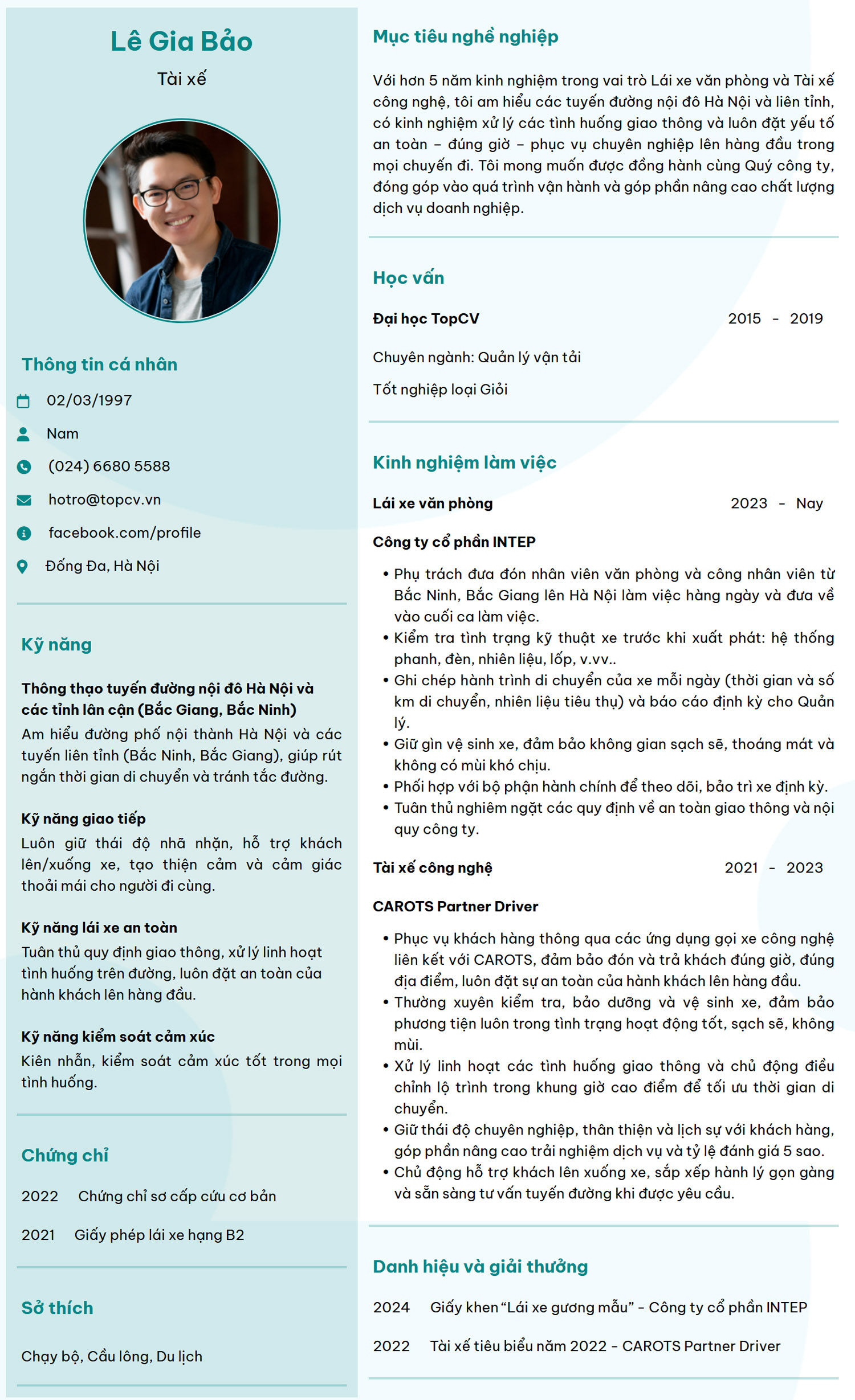 CV xin việc Tài xế/Lái xe