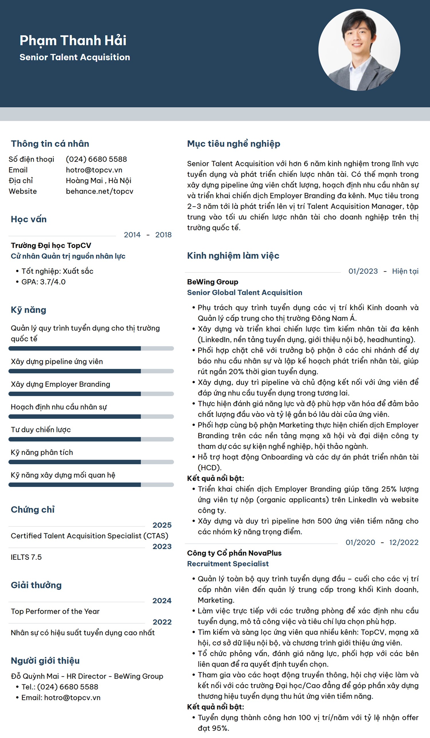 mẫu CV Talent Acquisition ấn tượng