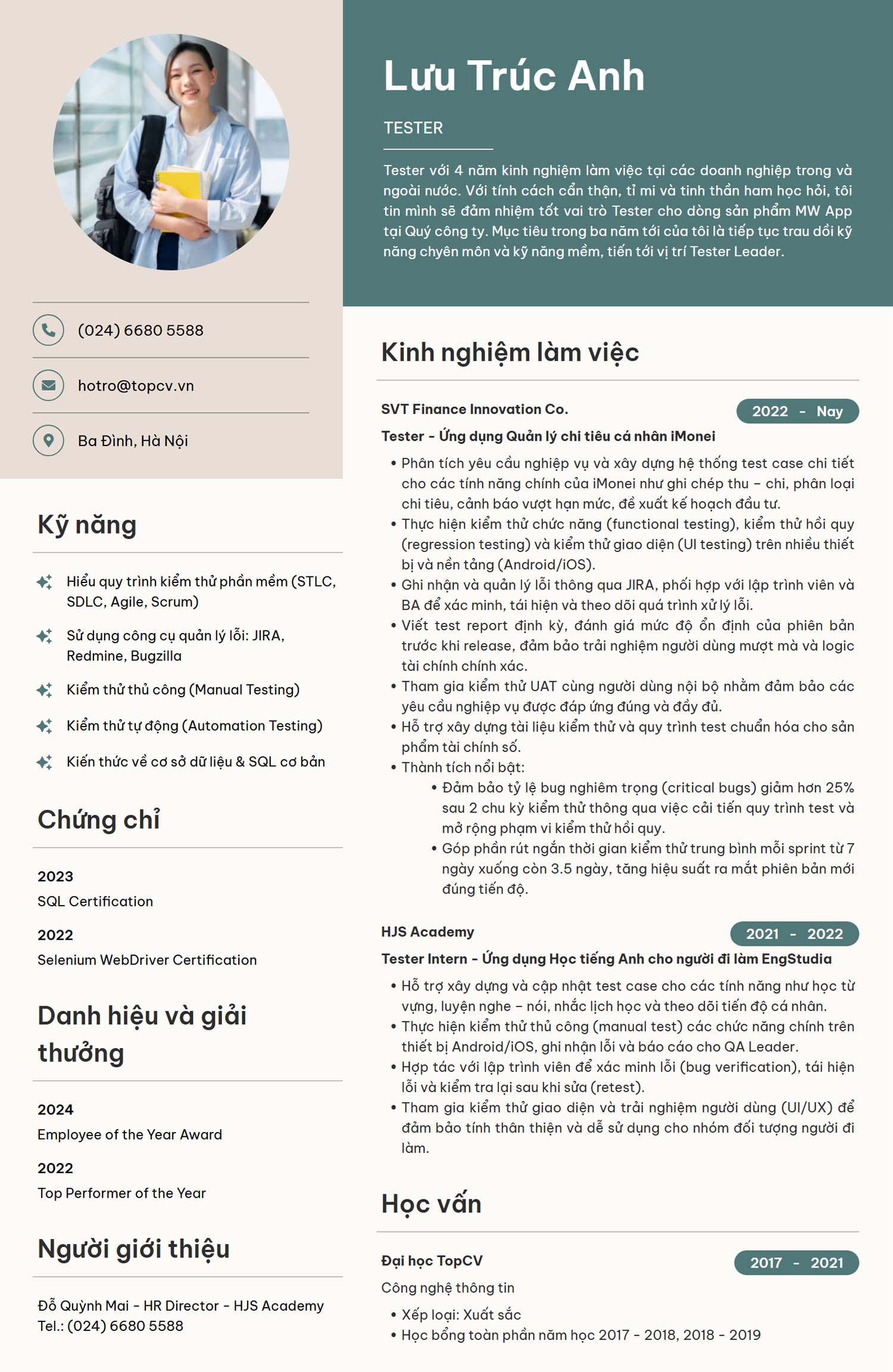 Mẫu CV Tester sáng tạo