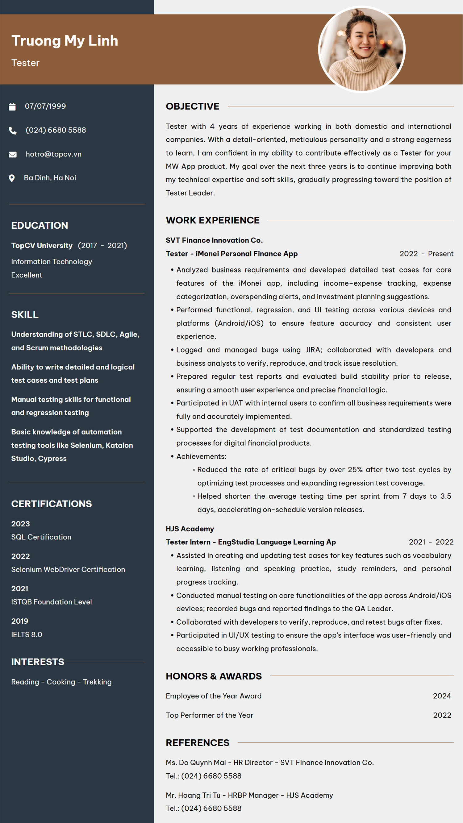 Mẫu CV Tester tiếng Anh