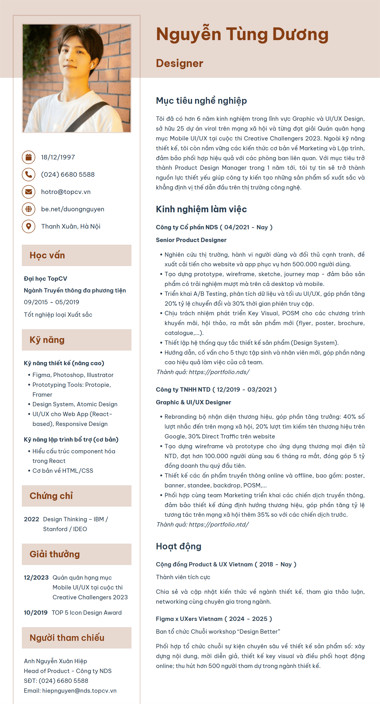 Mẫu Designer CV ấn tượng trên TopCV