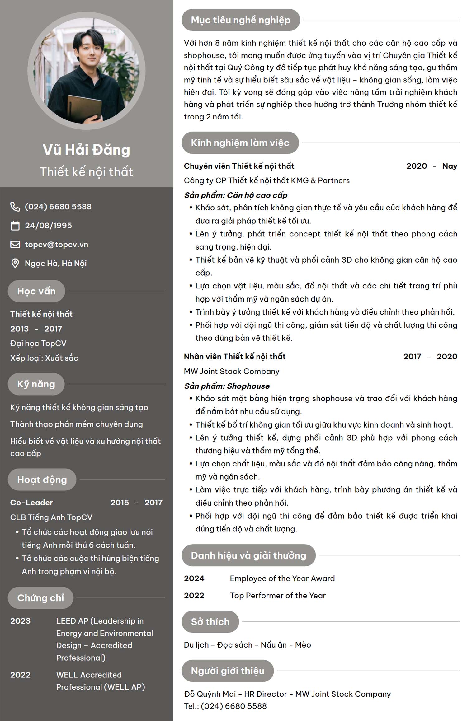 Mẫu CV Thiết kế nội thất
