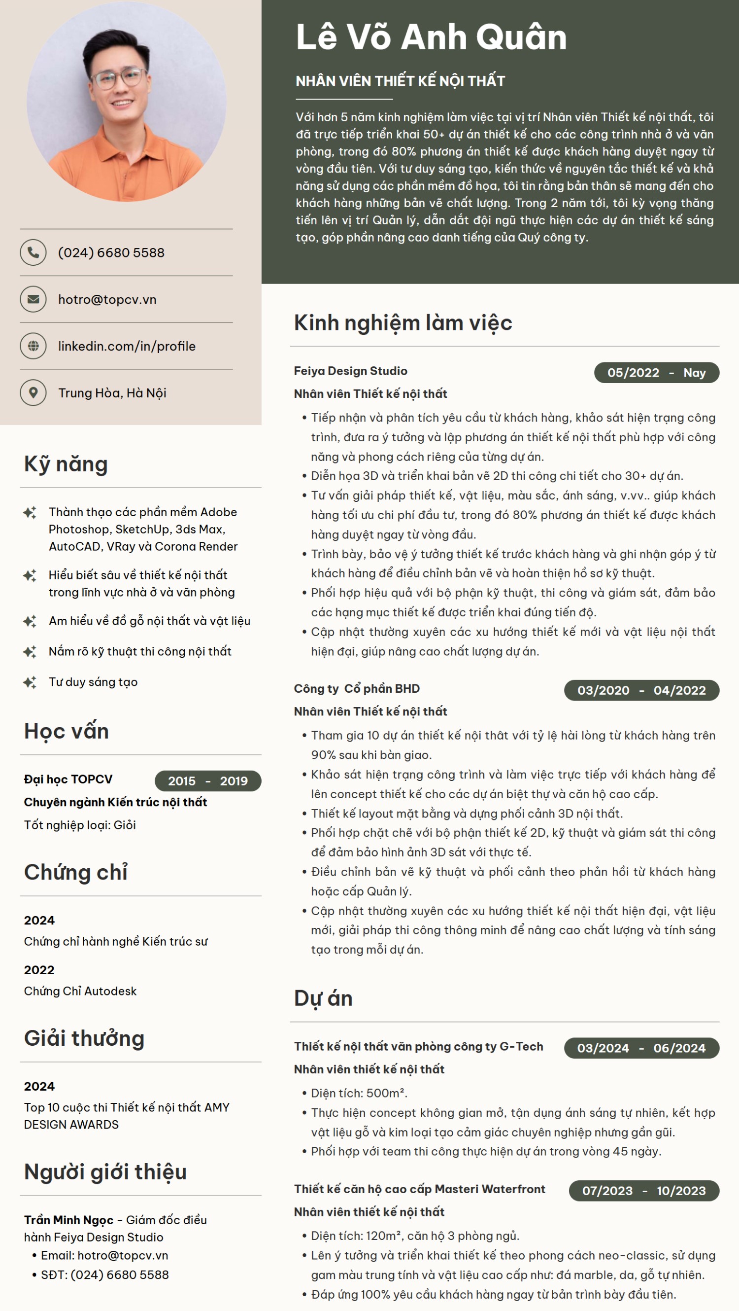 Mẫu CV Thiết kế nội thất ấn tượng