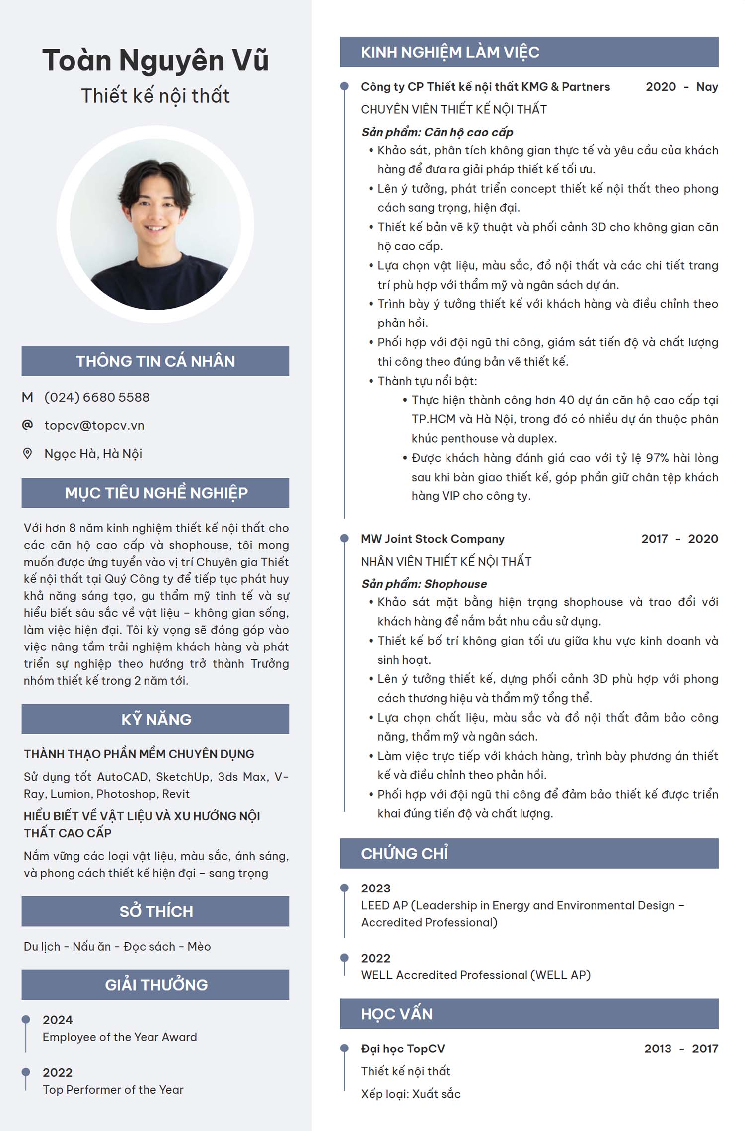 Mẫu CV Thiết kế nội thất