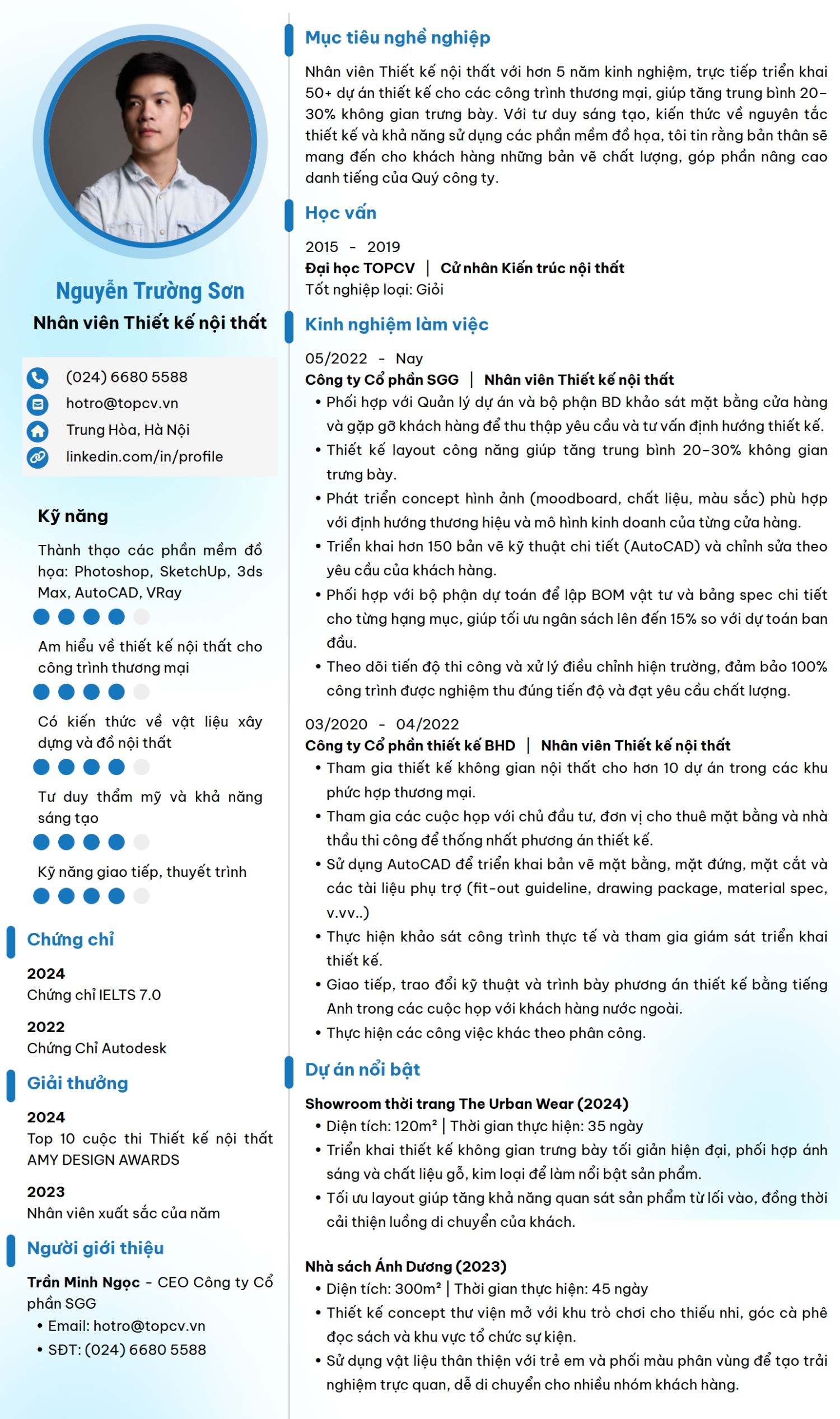 Mẫu CV Thiết kế nội thất hiện đại