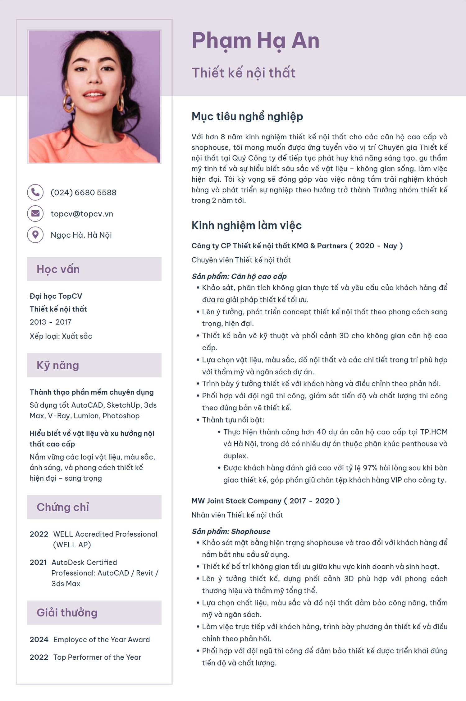 Mẫu CV Thiết kế nội thất