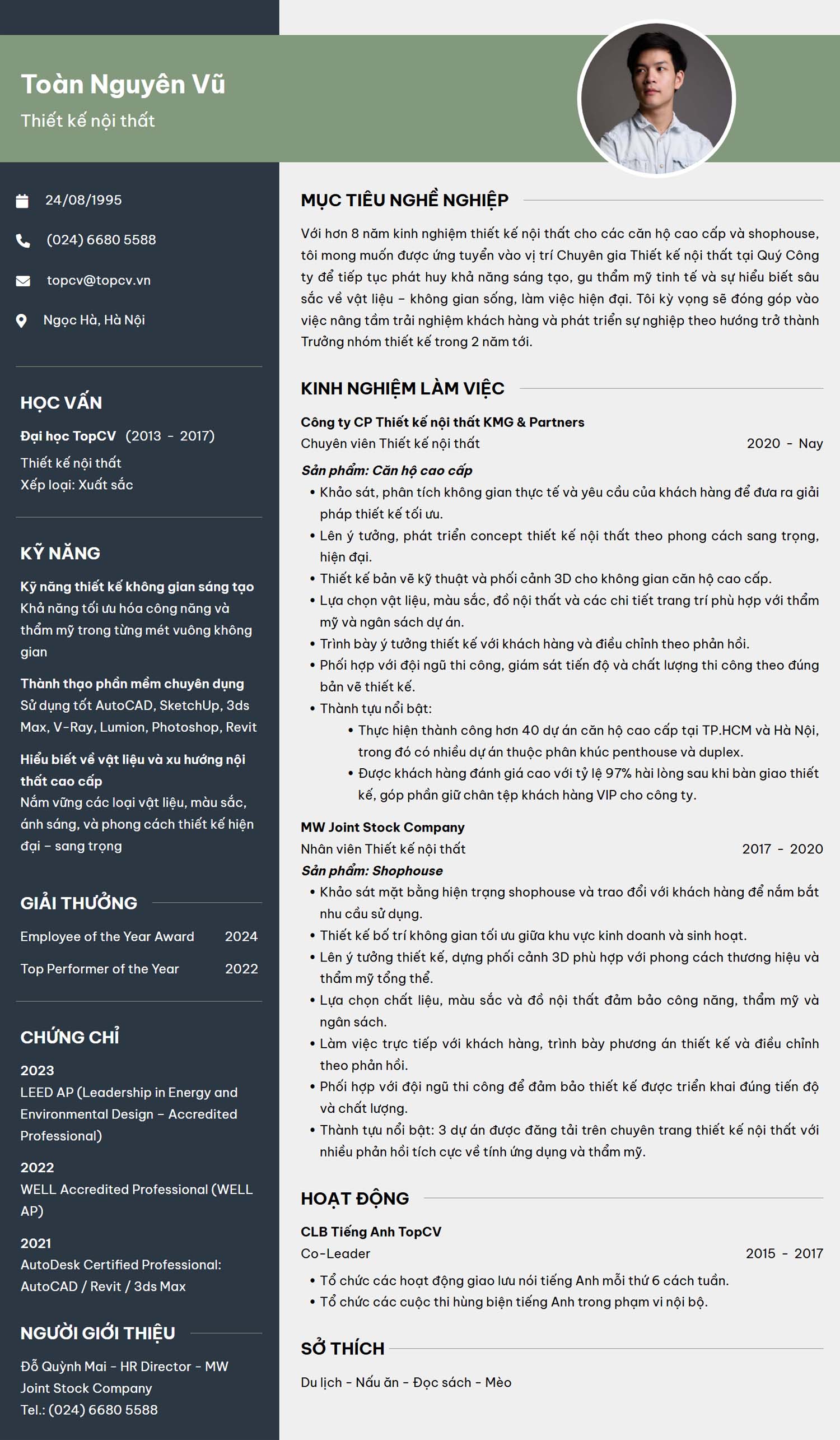 Mẫu CV Thiết kế nội thất