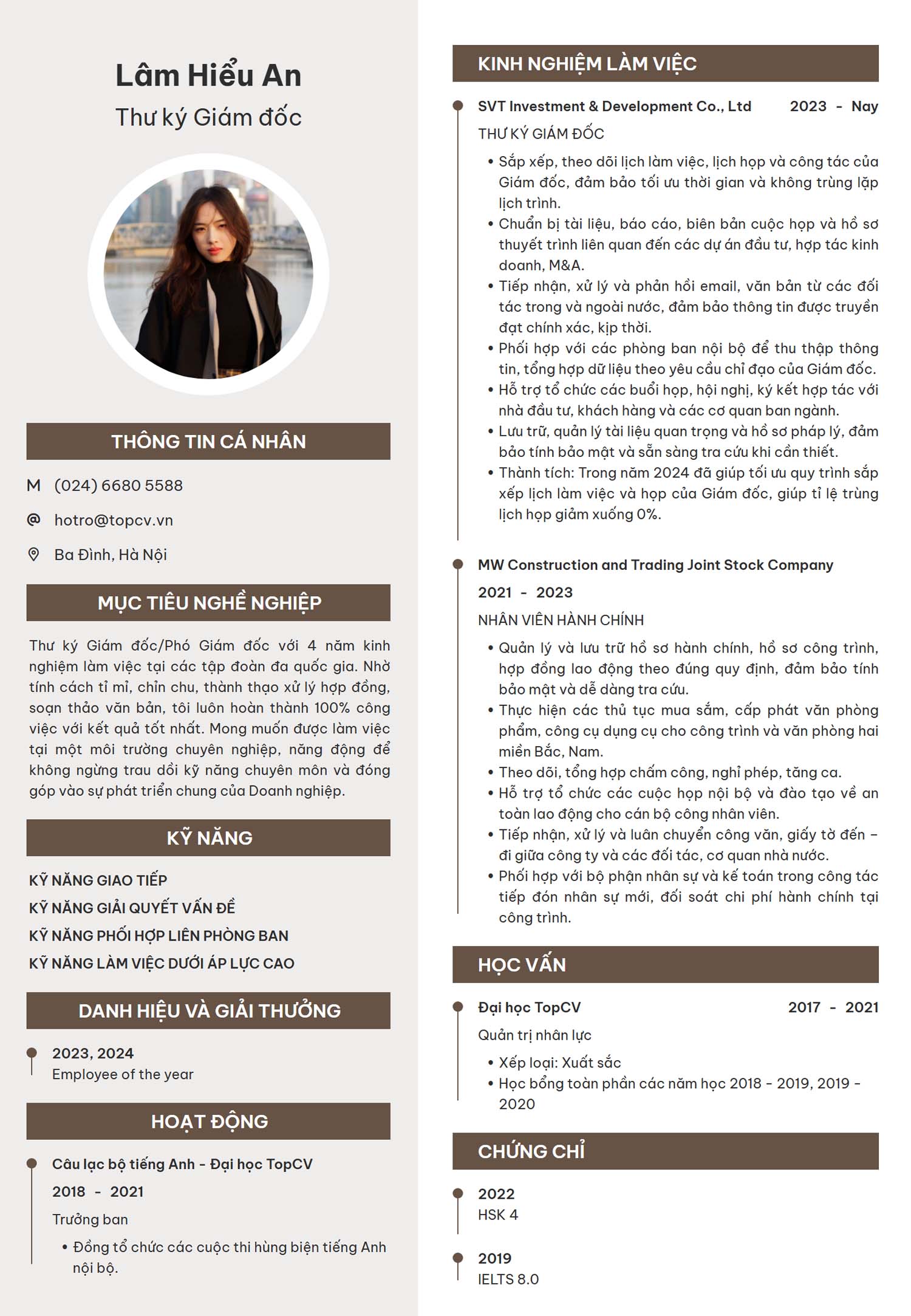 Mẫu CV Thư ký giám đốc hiện đại