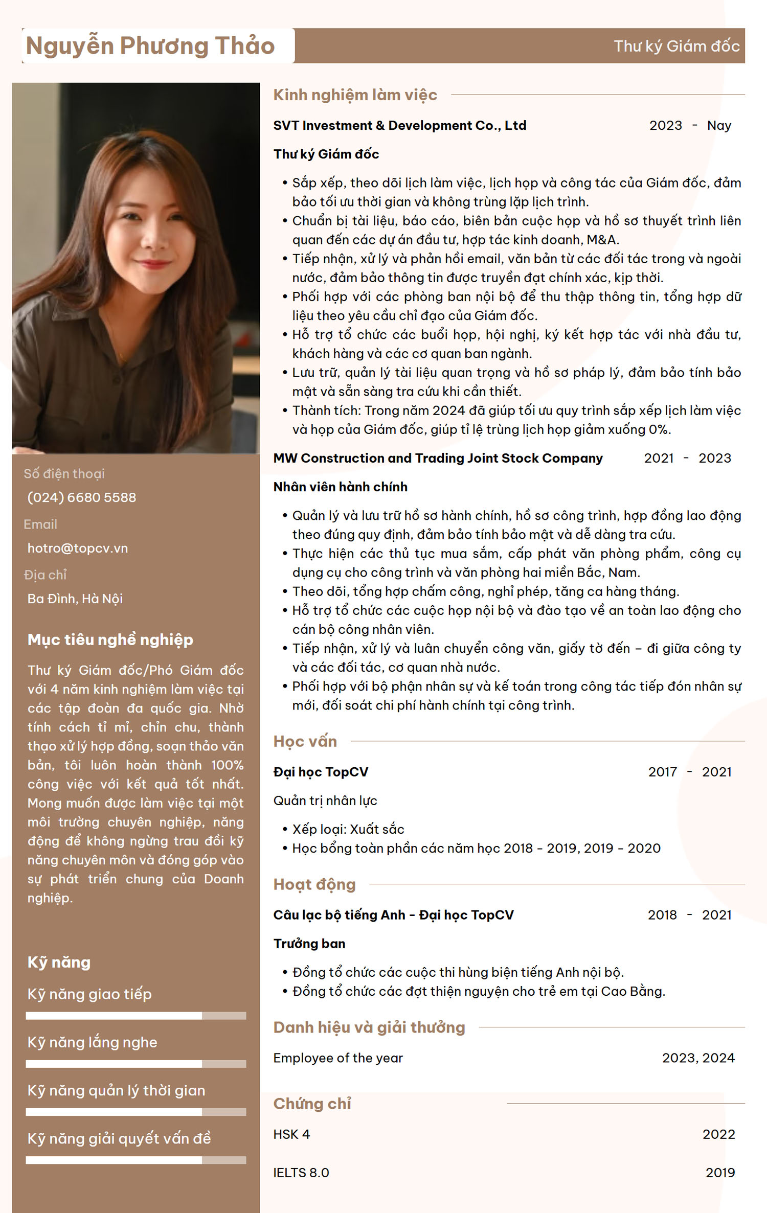 Tham khảo mẫu CV Thư ký Giám đốc