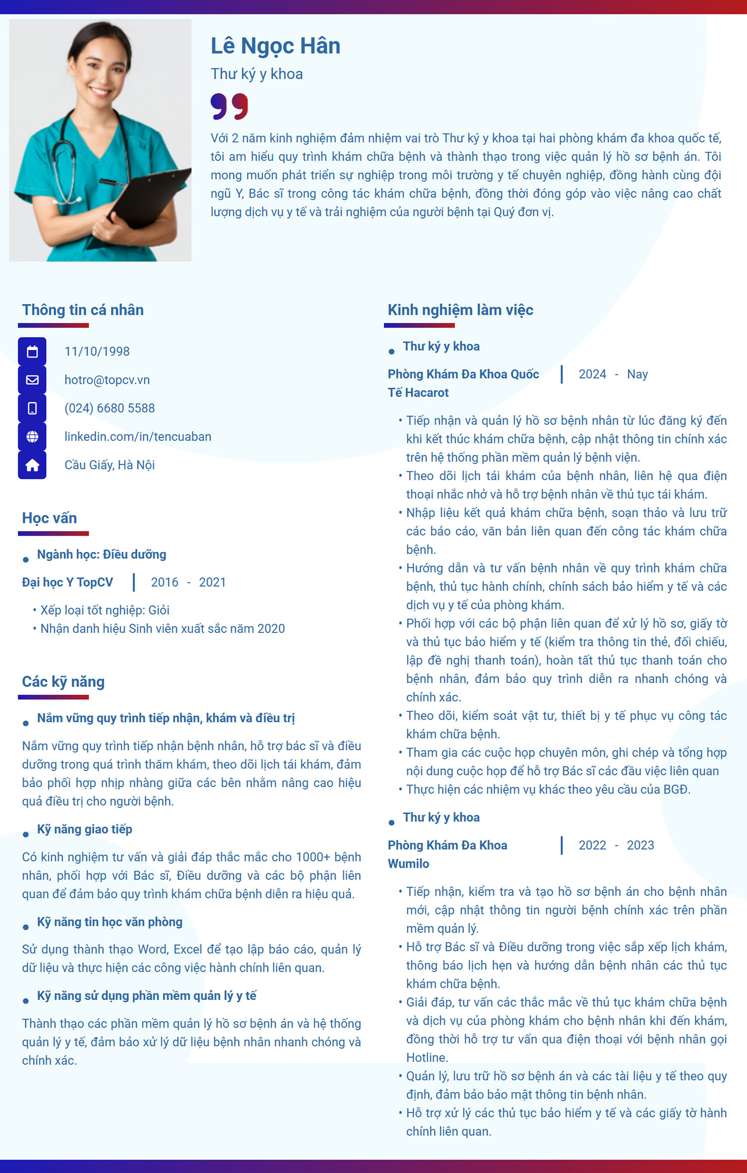 Tham khảo mẫu CV Thư ký y khoa