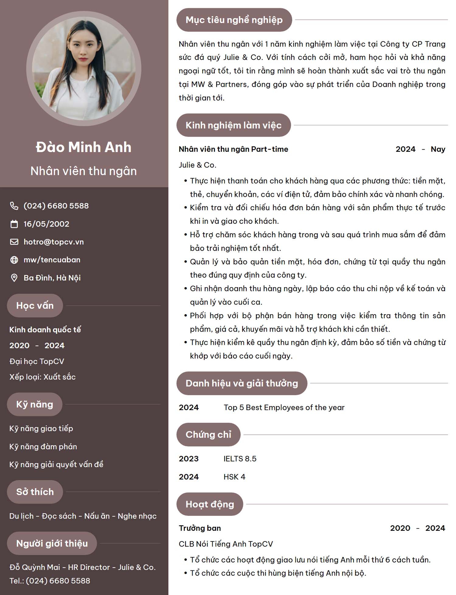 mau cv nhan vien thu ngan