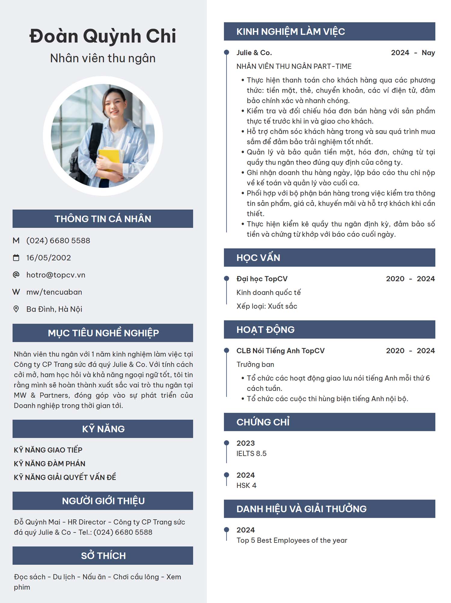 mau cv nhan vien thu ngan