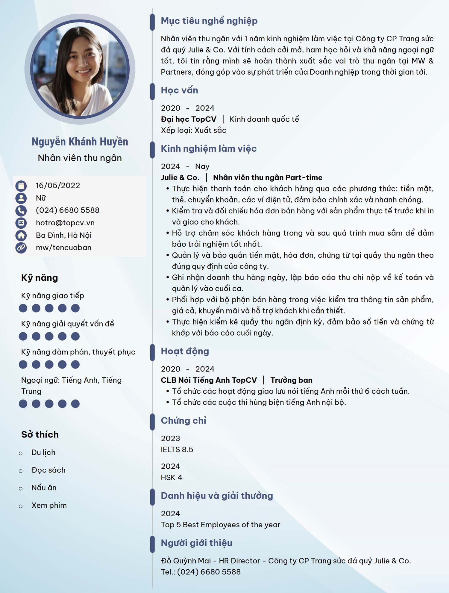 mau cv thu ngan