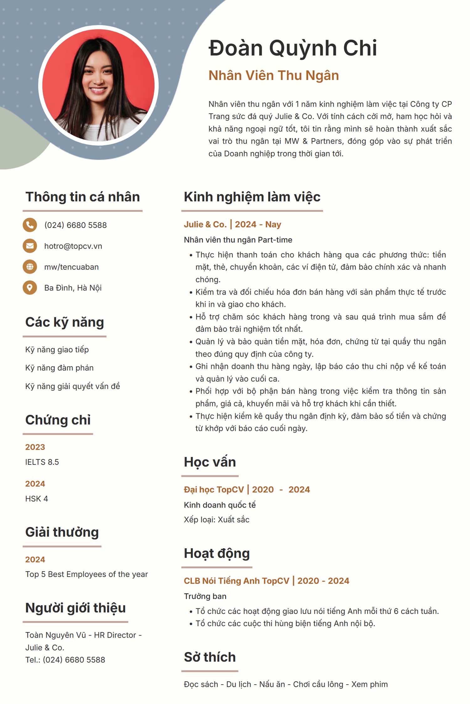 mau cv nhan vien thu ngan