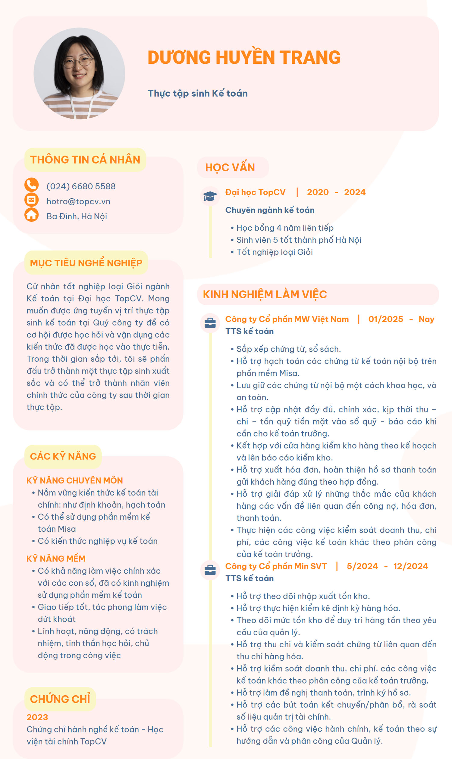 mẫu CV Thực tập sinh kế toán