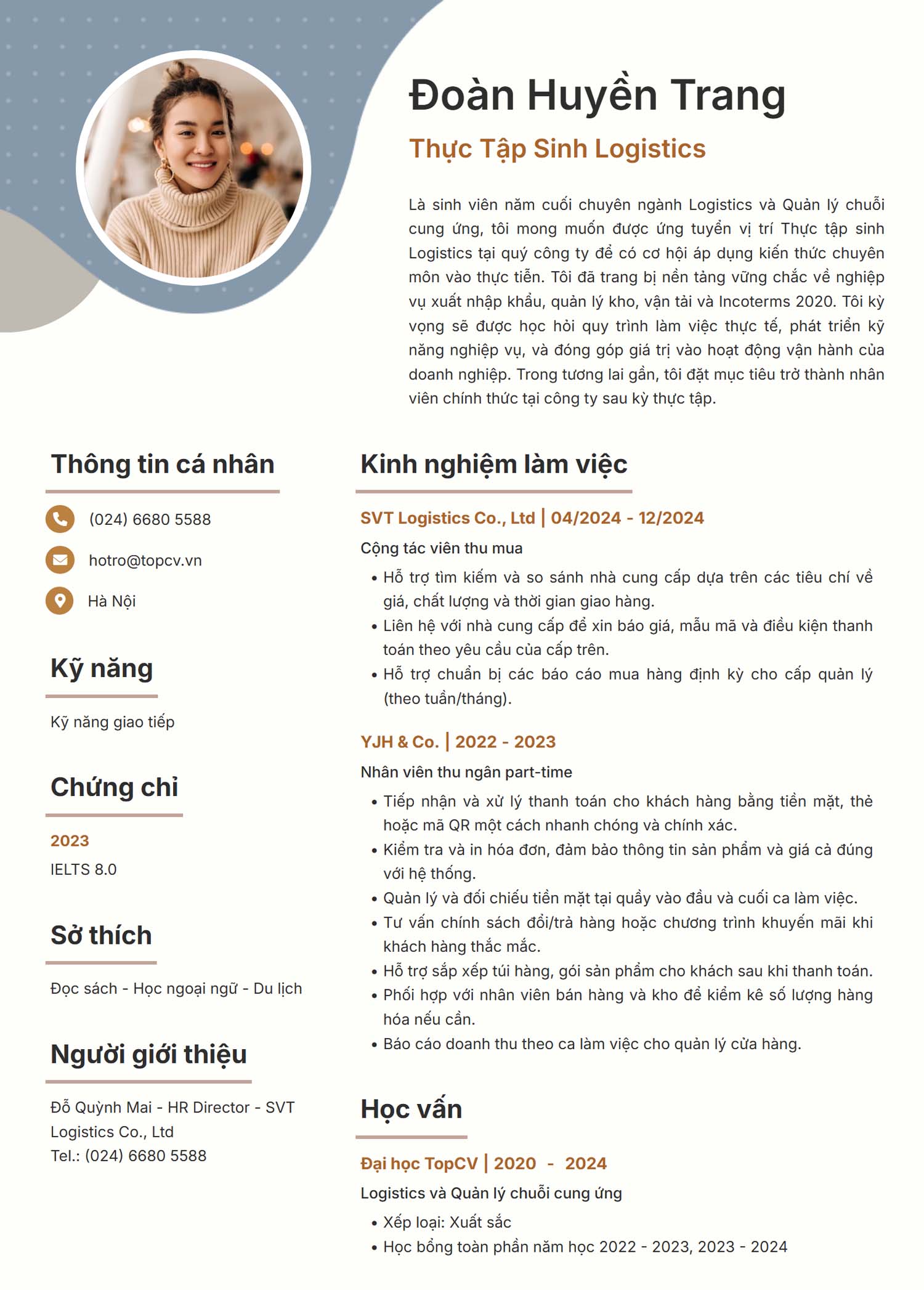 mau cv thuc tap sinh logistics xuat nhap khau